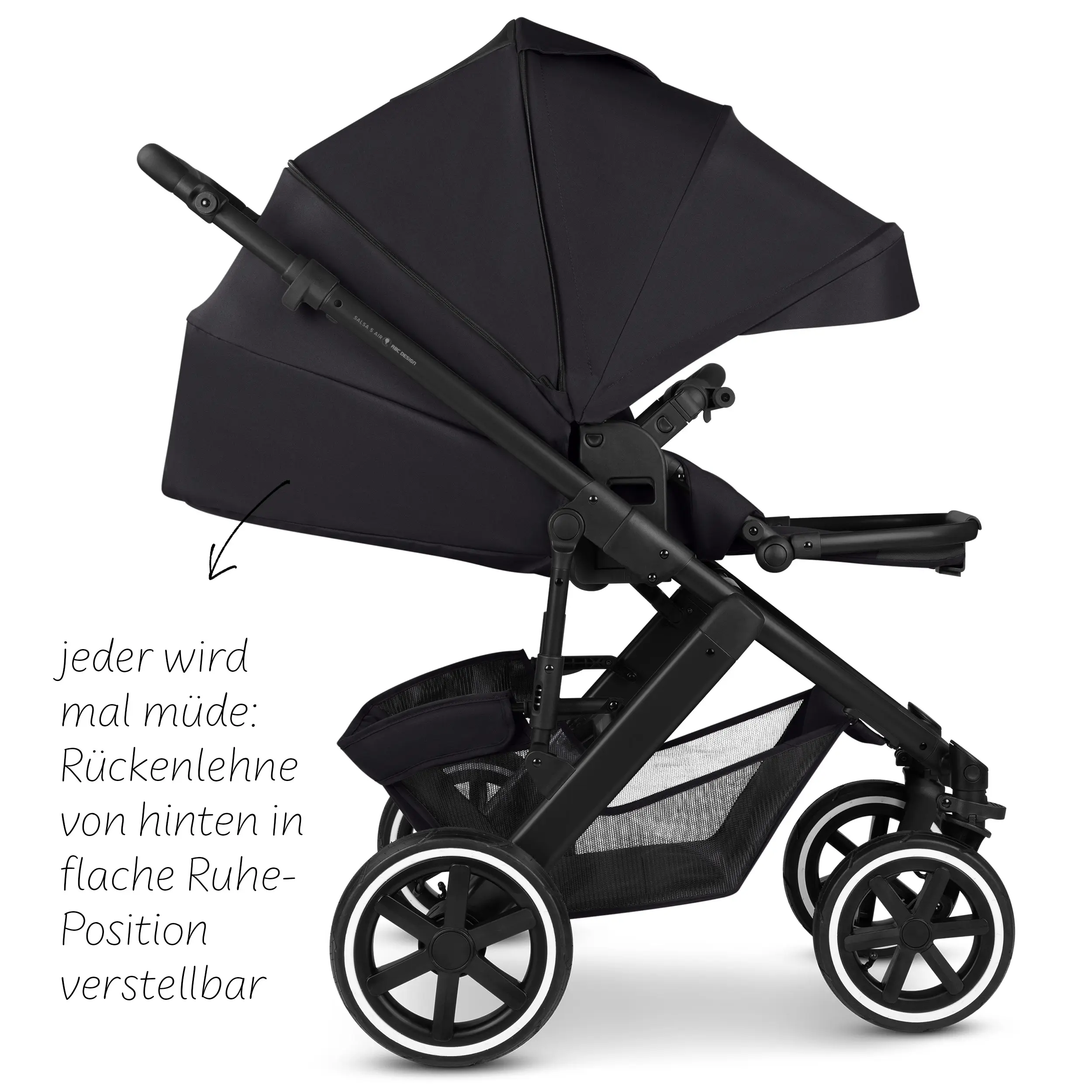 Kombi-Kinderwagen Salsa 5 Air inkl. Wickeltasche, Sonnenschirm, Regenschutz, Becherhalter - Coal