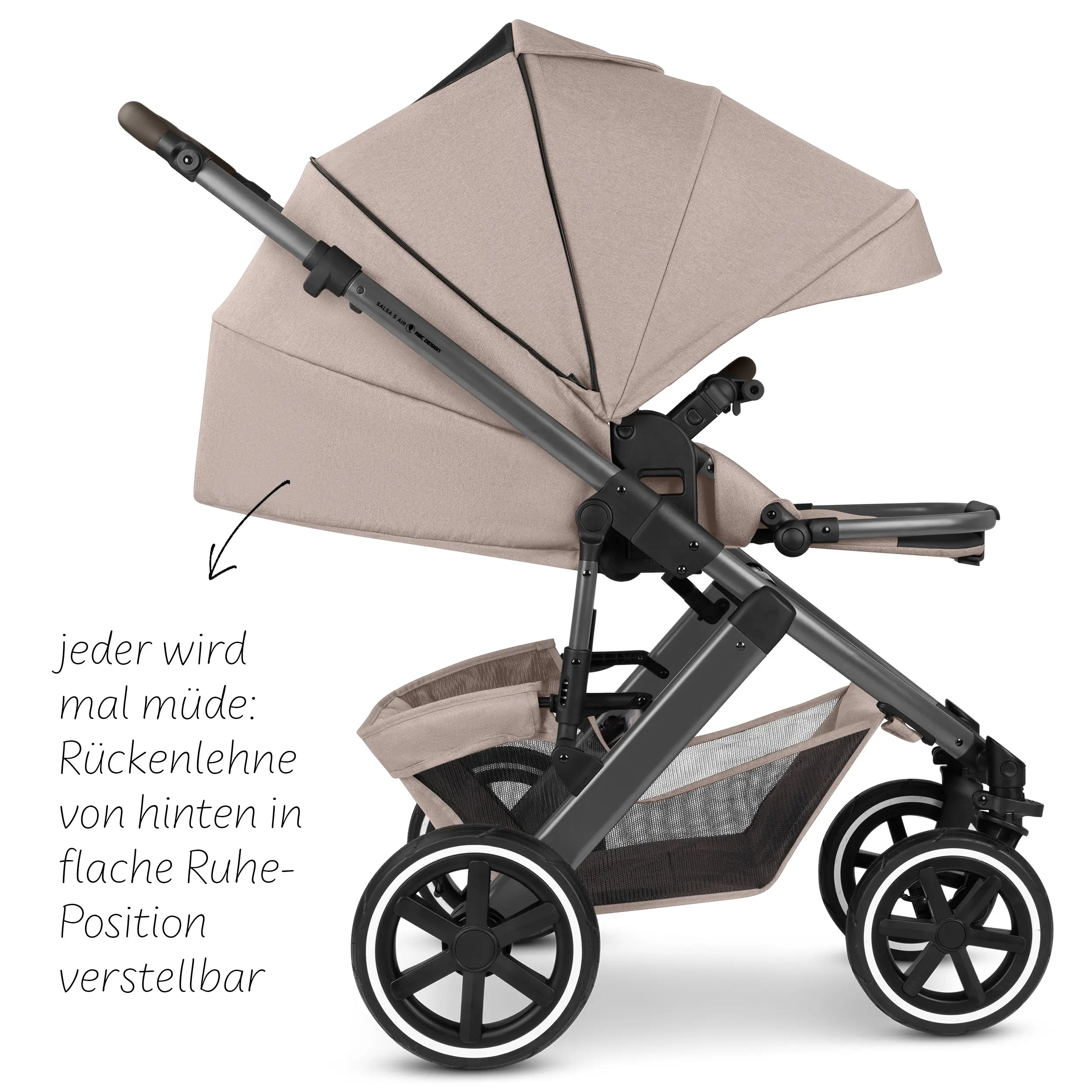 Kombi-Kinderwagen Salsa 5 Air inkl. Wickeltasche, Sonnenschirm, Regenschutz, Becherhalter - Camel