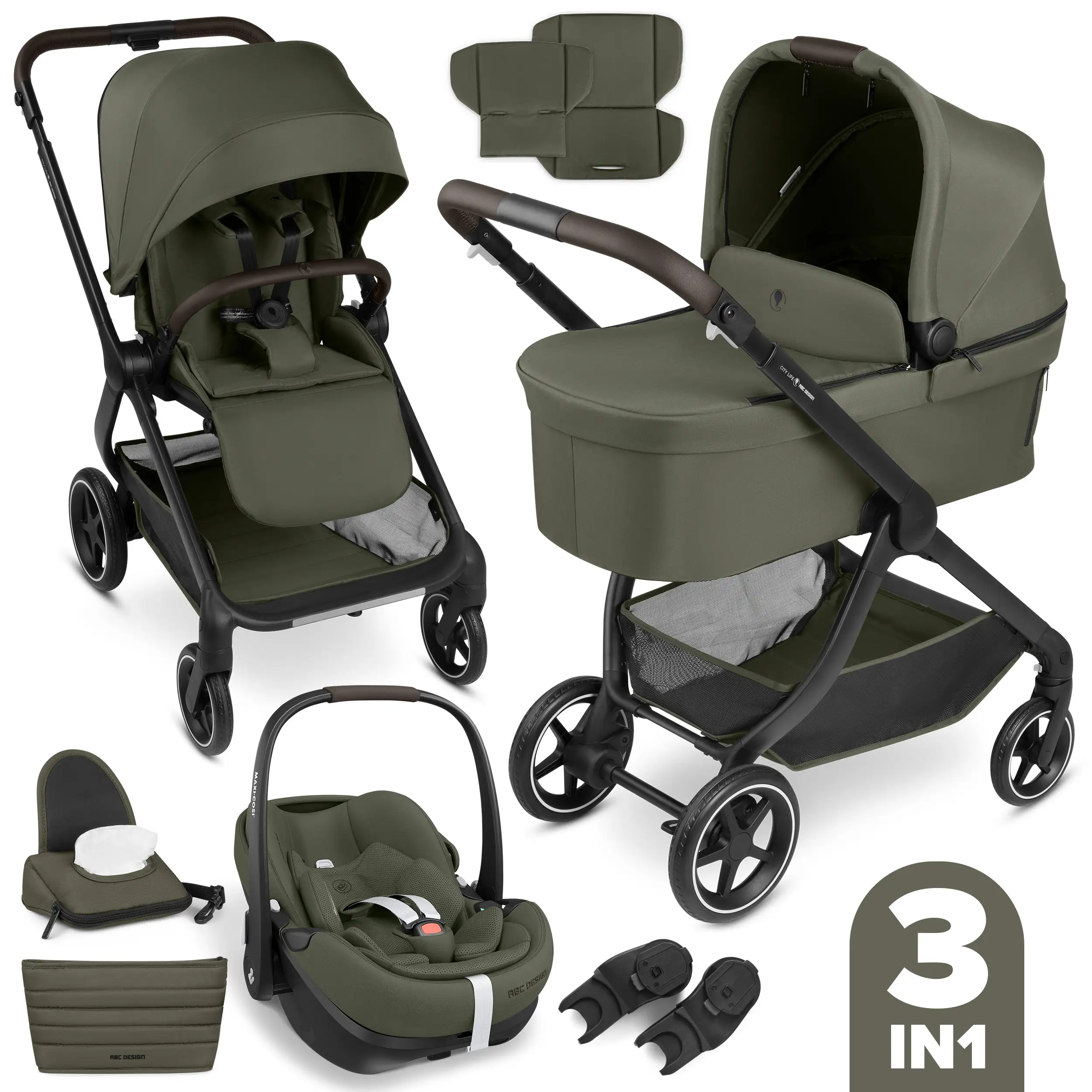 3in1 Stroller Set City Life incl. infant car seat Maxi Cosi Pebble 360 Pro 2 - Avocado