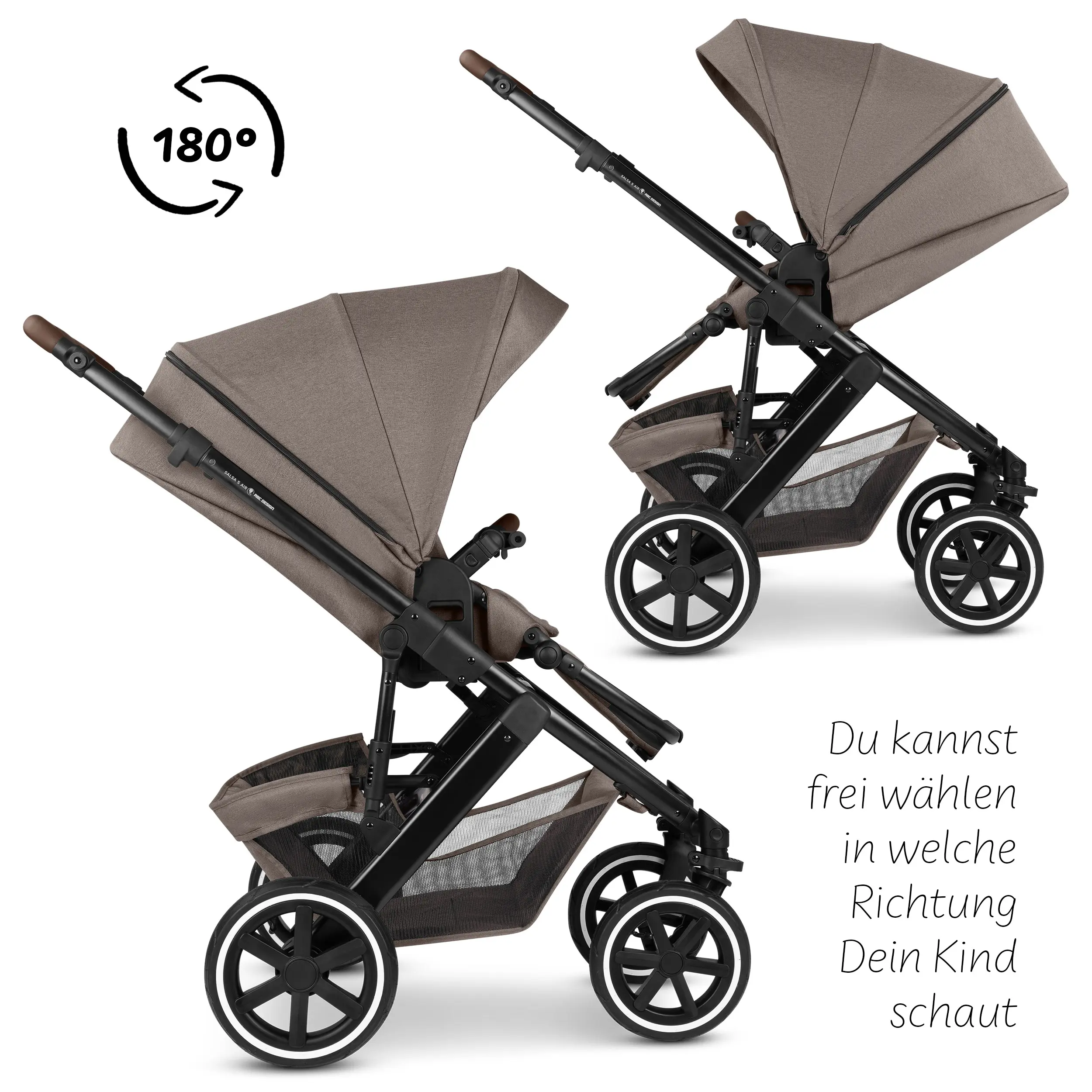 Kombi-Kinderwagen Salsa 5 Air inkl. Wickeltasche, Sonnenschirm, Regenschutz, Becherhalter - Nature