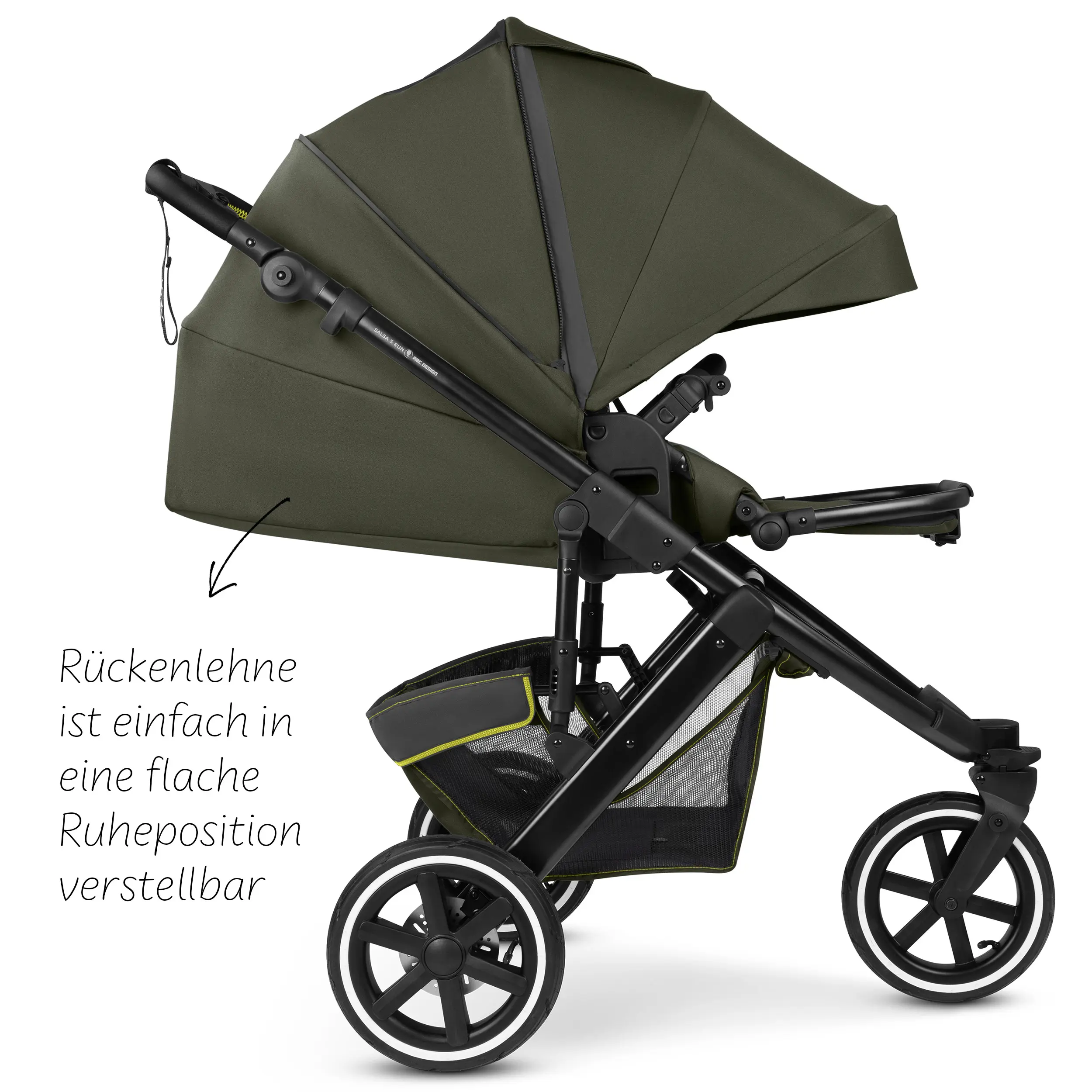 Poussette combinée Salsa 5 Run avec sac à langer, ombrelle, habillage pluie, porte-gobelet - Avocado