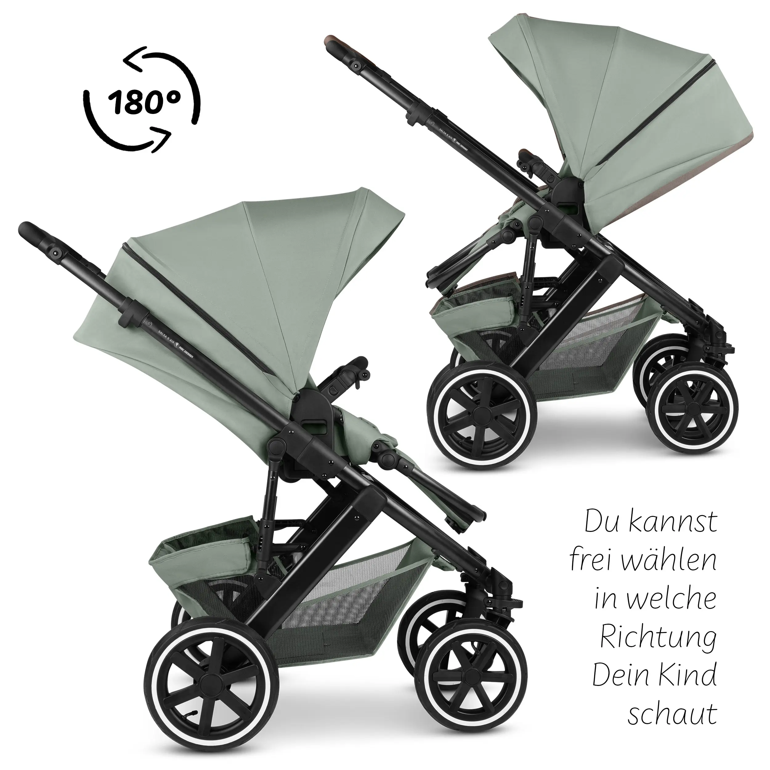 Poussette combinée Salsa 5 Air avec sac à langer, ombrelle, habillage pluie, porte-gobelet - Pine