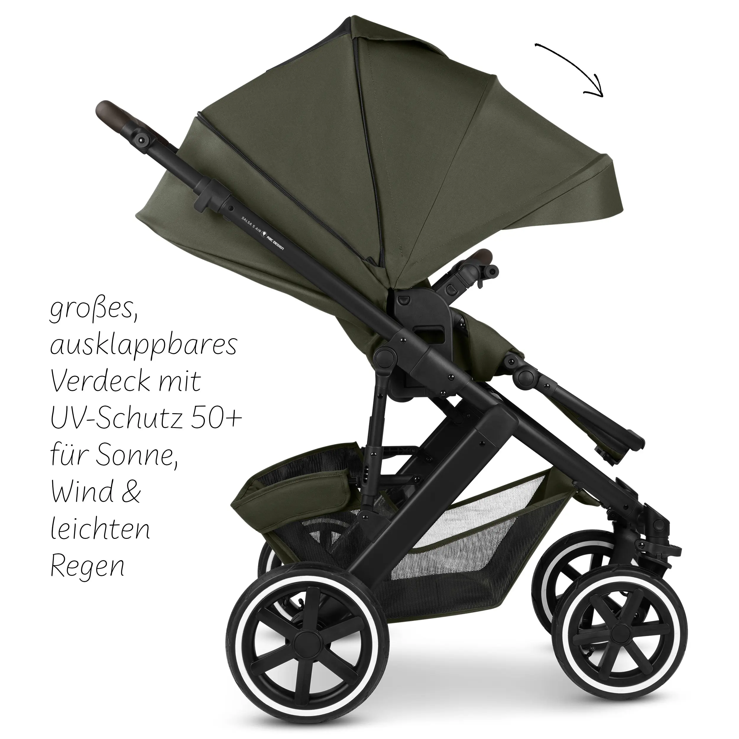 Kombi-Kinderwagen Salsa 5 Air inkl. Wickeltasche, Sonnenschirm, Regenschutz, Becherhalter - Avocado