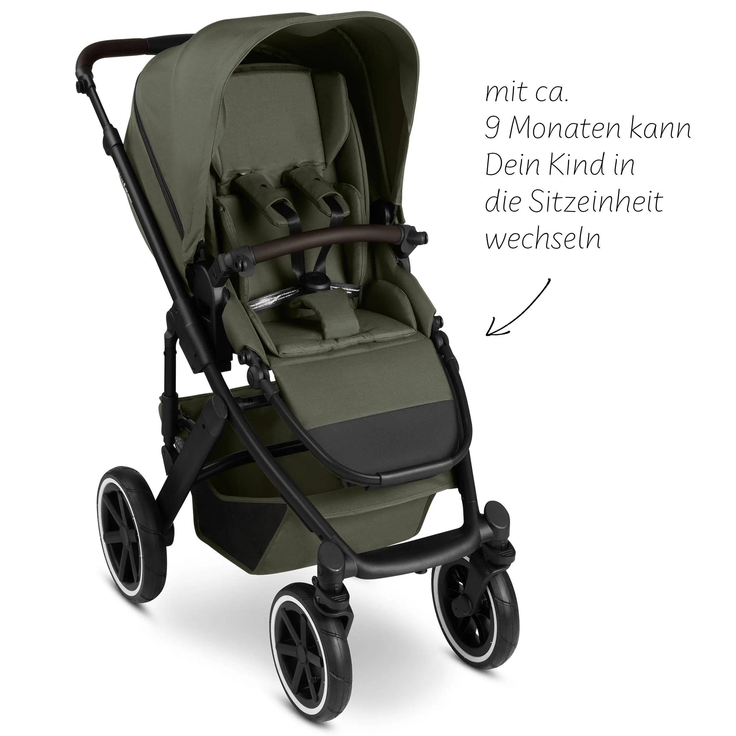 Kombi-Kinderwagen Salsa 5 Air inkl. Wickeltasche, Sonnenschirm, Regenschutz, Becherhalter - Avocado