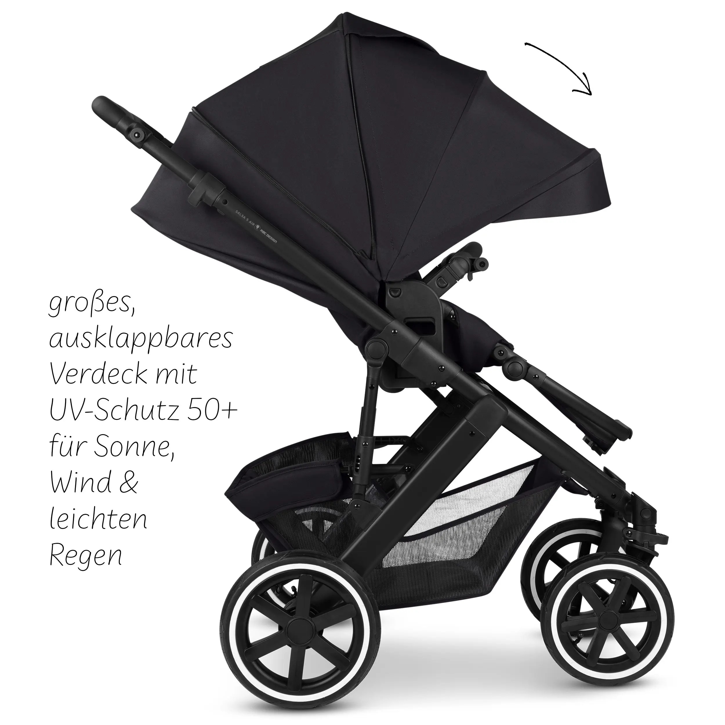 Kombi-Kinderwagen Salsa 5 Air inkl. Wickeltasche, Sonnenschirm, Regenschutz, Becherhalter - Coal