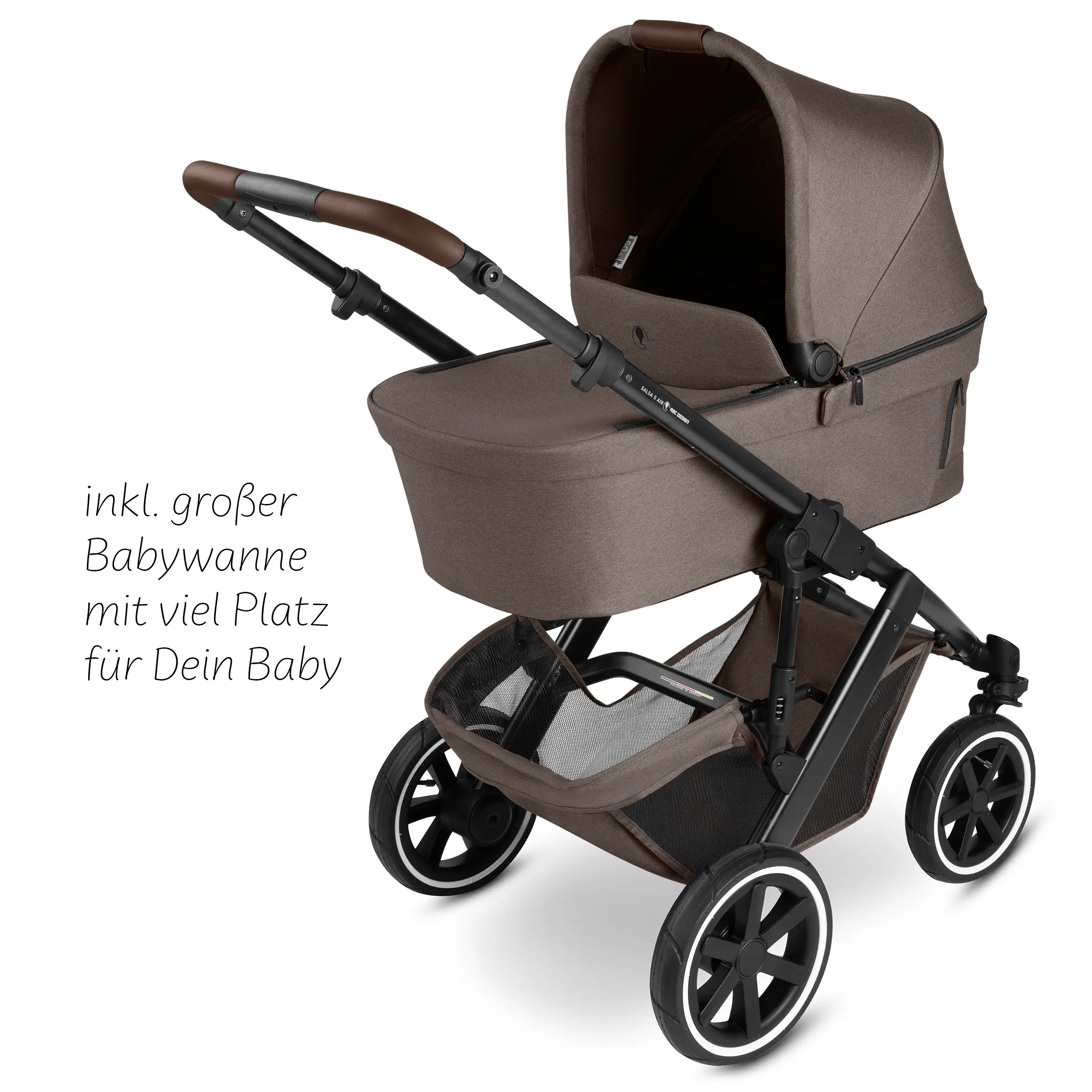Kombi-Kinderwagen Salsa 5 Air inkl. Wickeltasche, Sonnenschirm, Regenschutz, Becherhalter - Nature