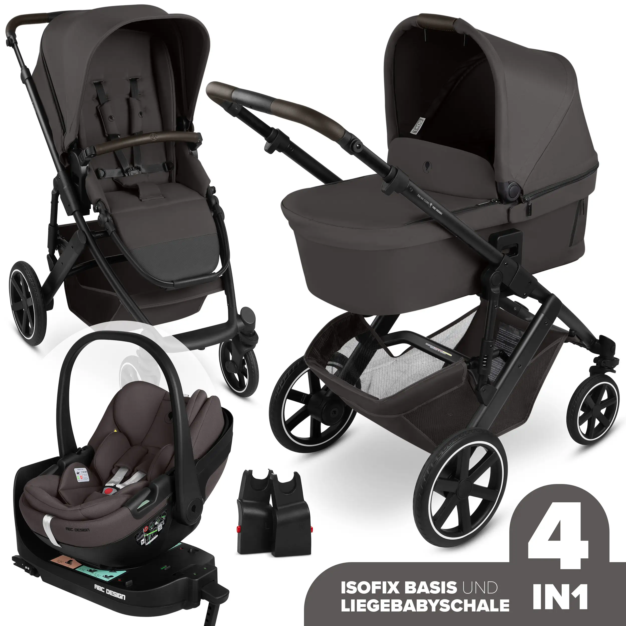 4in1 Kinderwagen-Set Salsa Core inkl. Babyschale Calla mit Liegefunktion & Isofix Base Root - Falcon
