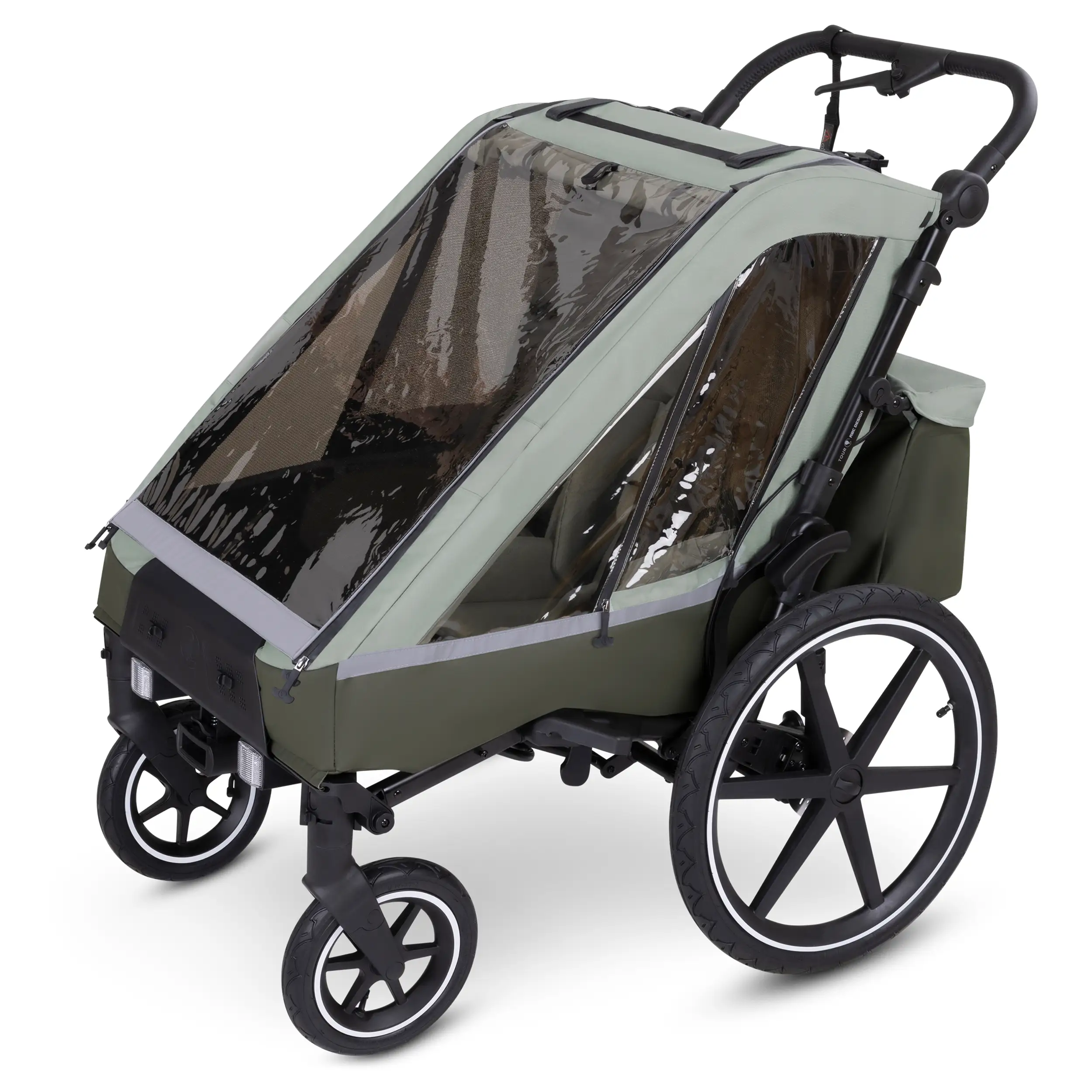 ABC Design Bicycle Trailer Tour with 2 Comfort Seats Air Wheels Olive