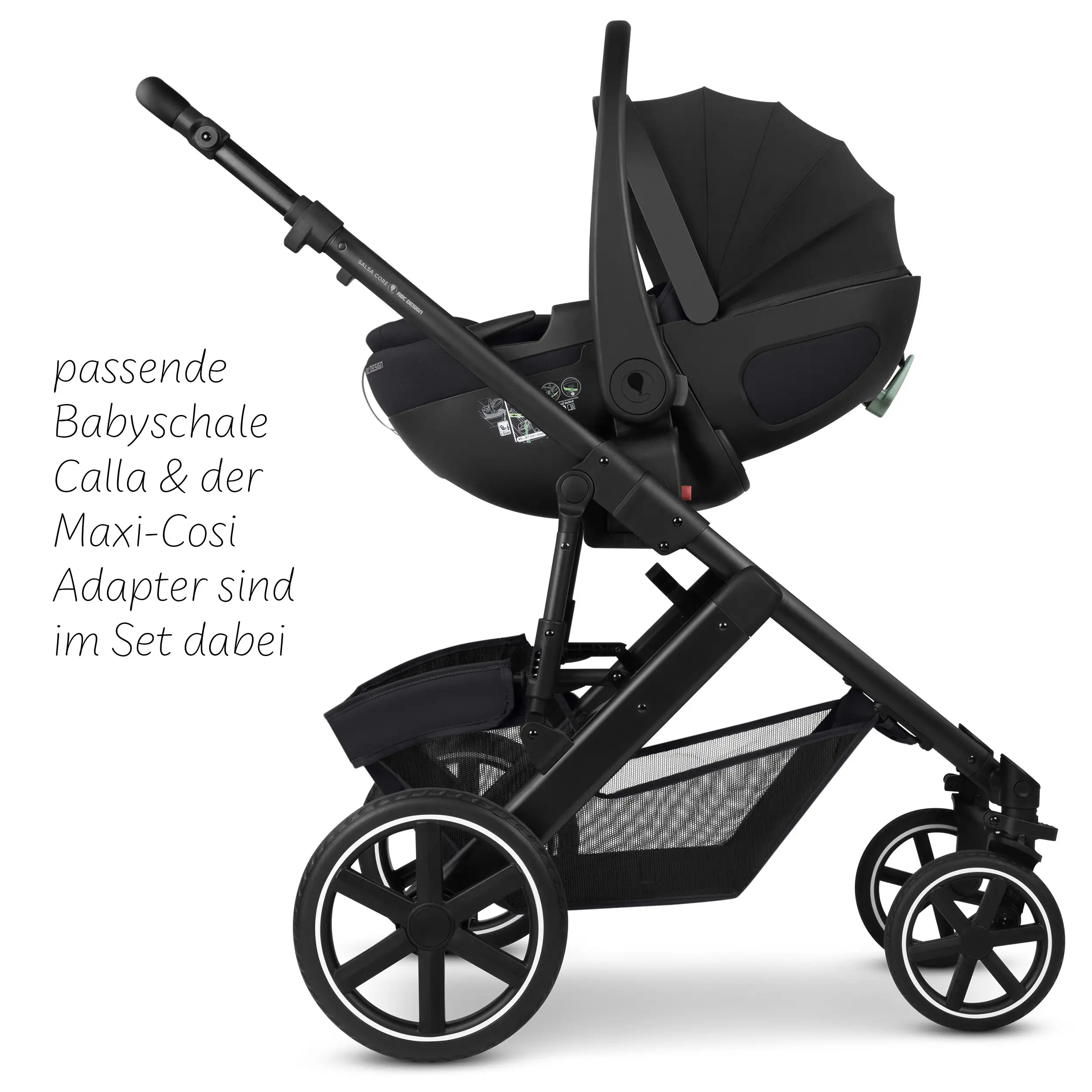 4in1 Kinderwagen-Set Salsa Core inkl. Babyschale Calla mit Liegefunktion & Isofix Base Root - Ink