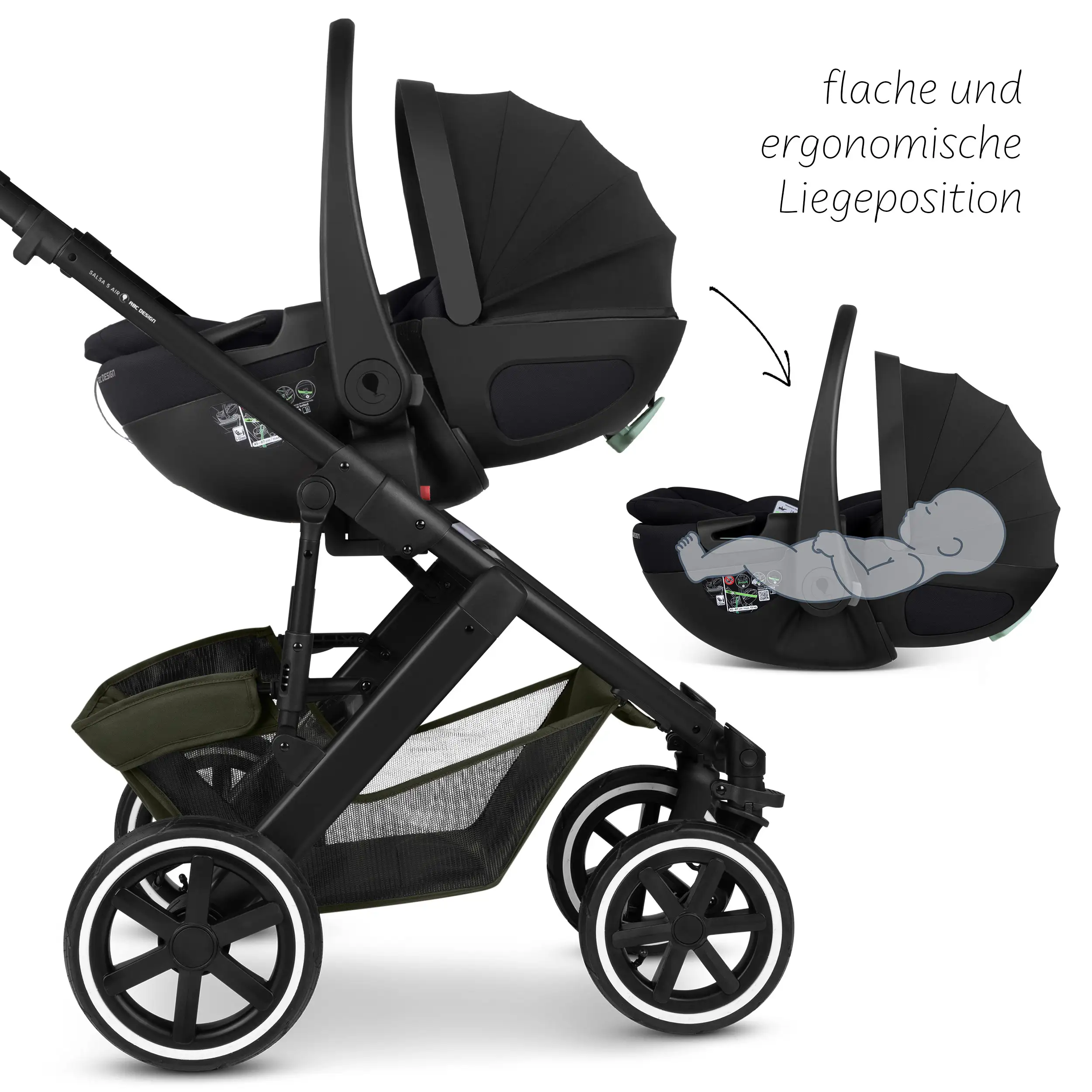 3in1-Kinderwagen-Set Salsa 5 Air inkl. Babyschale Calla mit Liegefunktion - Avocado