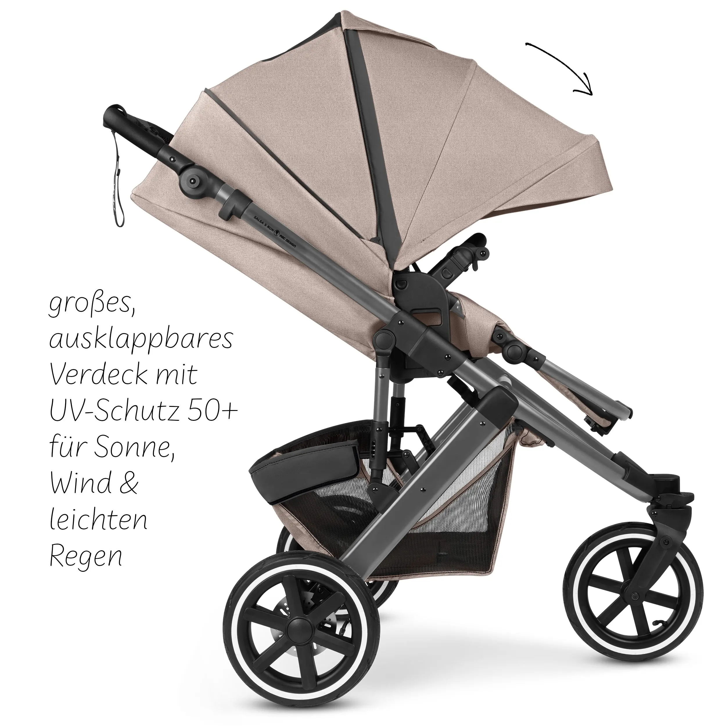 Poussette combinée Salsa 5 Run avec sac à langer, ombrelle, habillage pluie, porte-gobelet - Camel