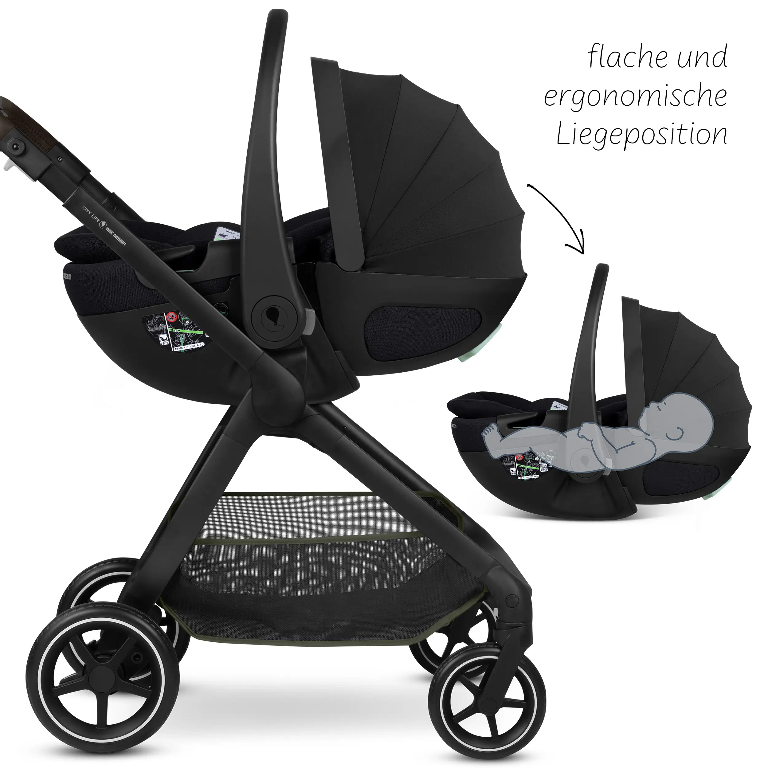 3in1 Stroller Set City Life incl. Calla lie-flat infant car seat - Avocado