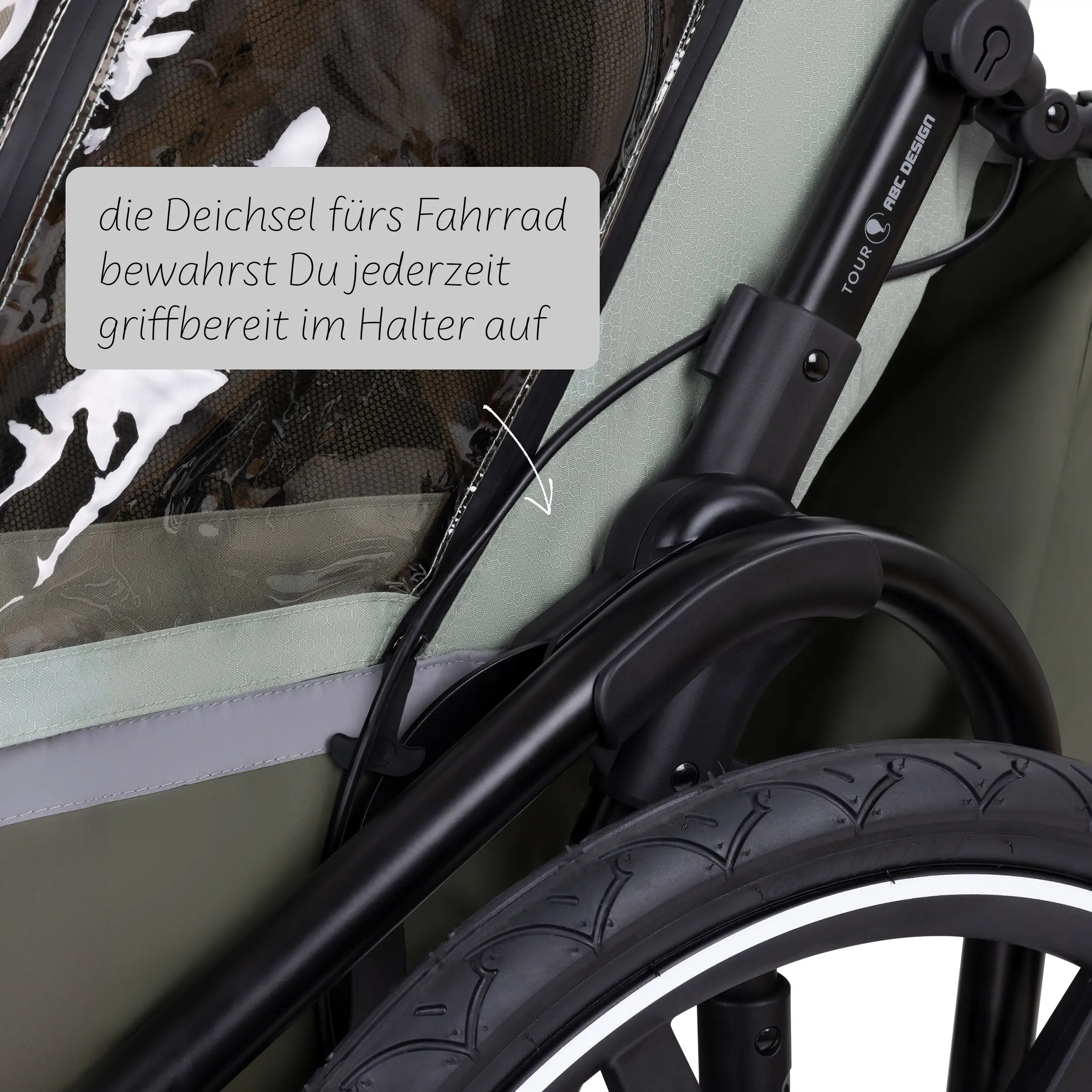 Remorque à vélo Tour avec 2 sièges confort et roues gonflables - Olive Remorque à vélo Tour avec 2 sièges confort et roues gonflables - Olive