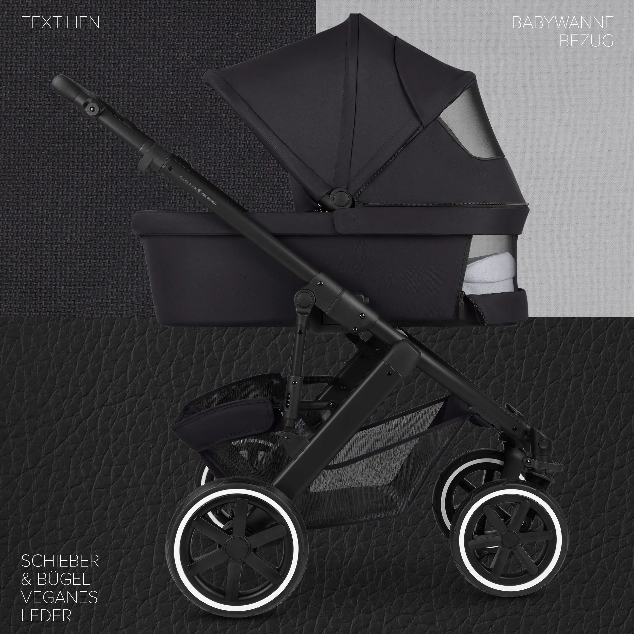 Kombi-Kinderwagen Salsa 5 Air inkl. Wickeltasche, Sonnenschirm, Regenschutz, Becherhalter - Coal
