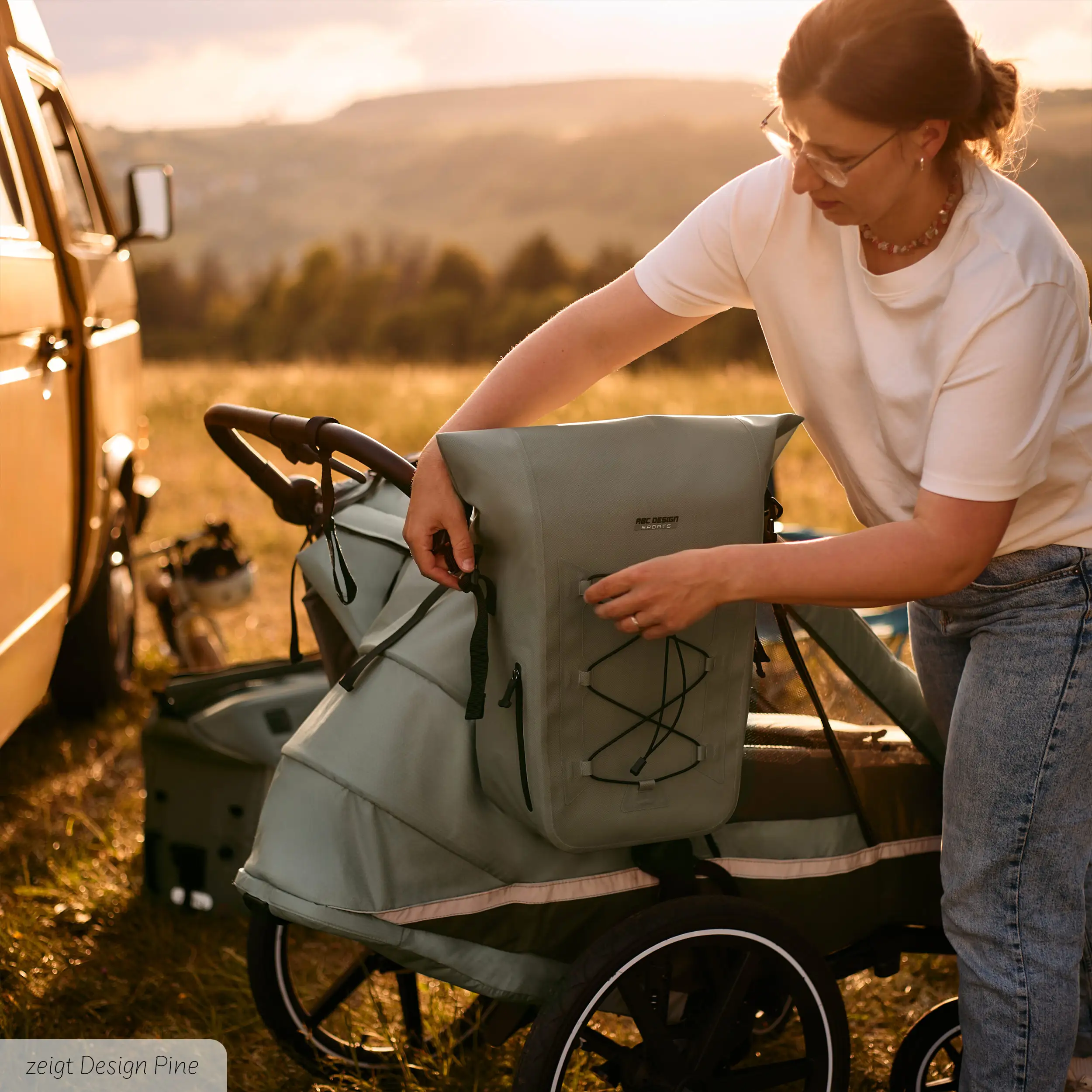 Satteltasche Sion 20L für Kinderwagen Fahrradanhänger & Alltag - Mango