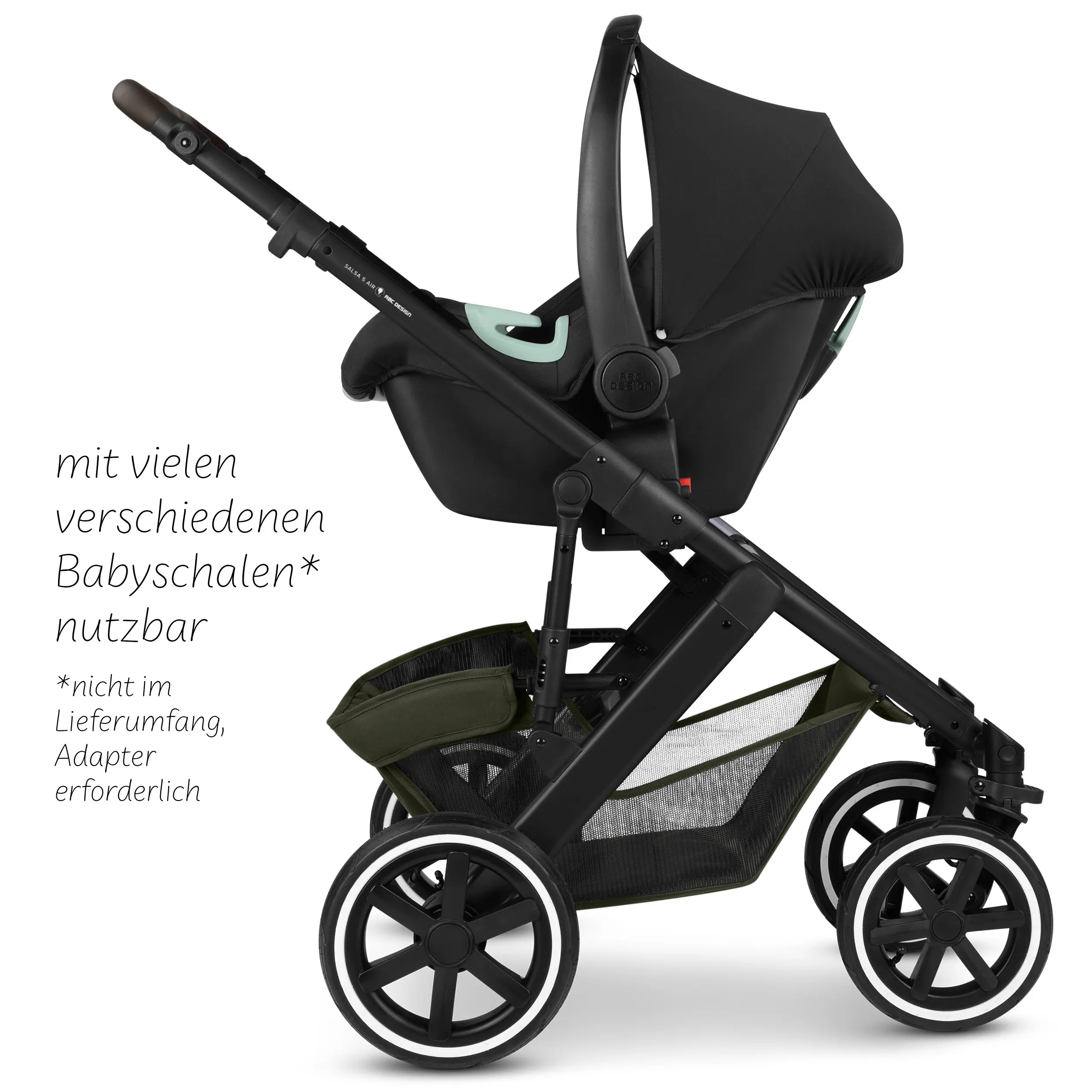 Kombi-Kinderwagen Salsa 5 Air inkl. Wickeltasche, Sonnenschirm, Regenschutz, Becherhalter - Avocado