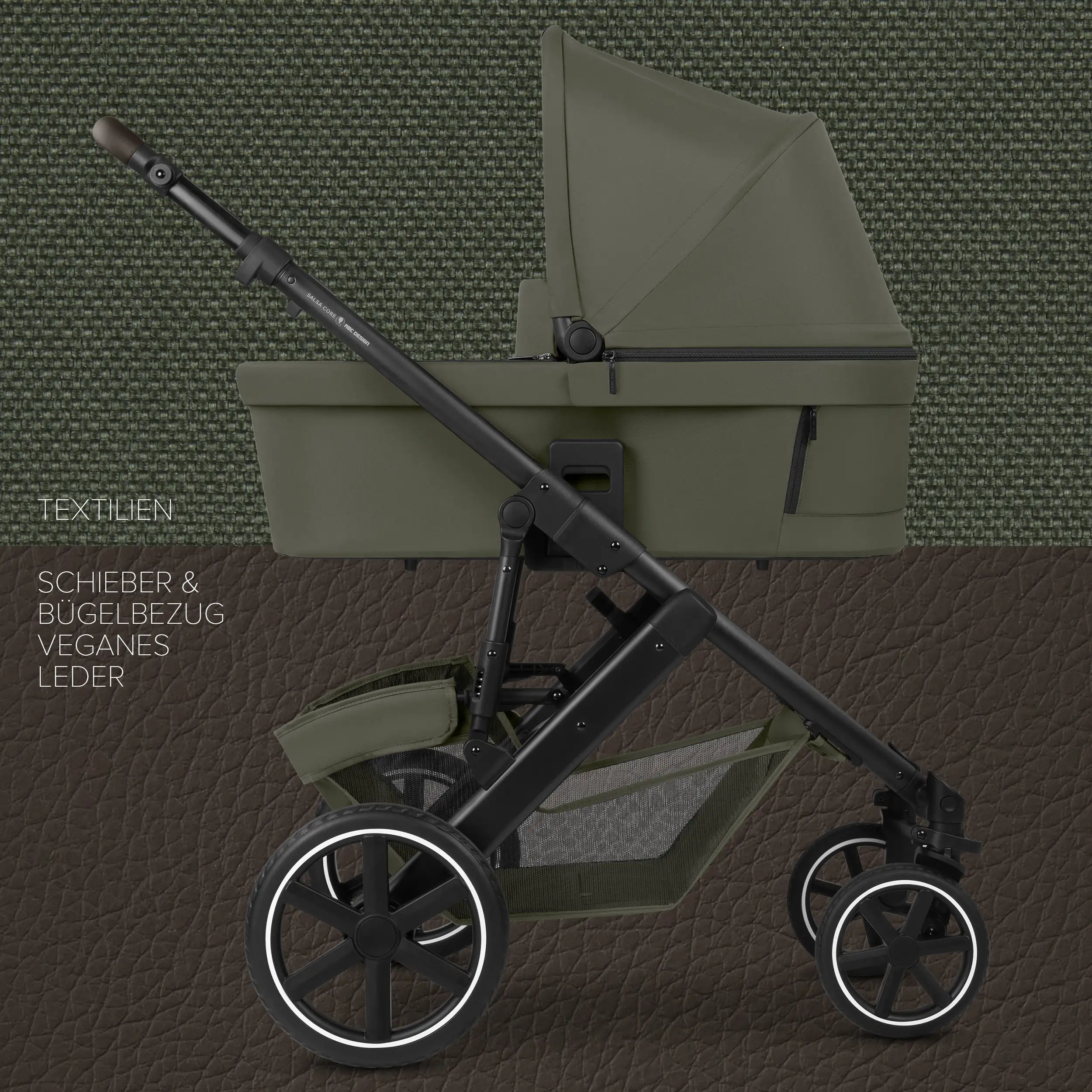 3in1 Kinderwagen-Set Salsa Core inkl. Babyschale Calla mit Liegefunktion - Olive