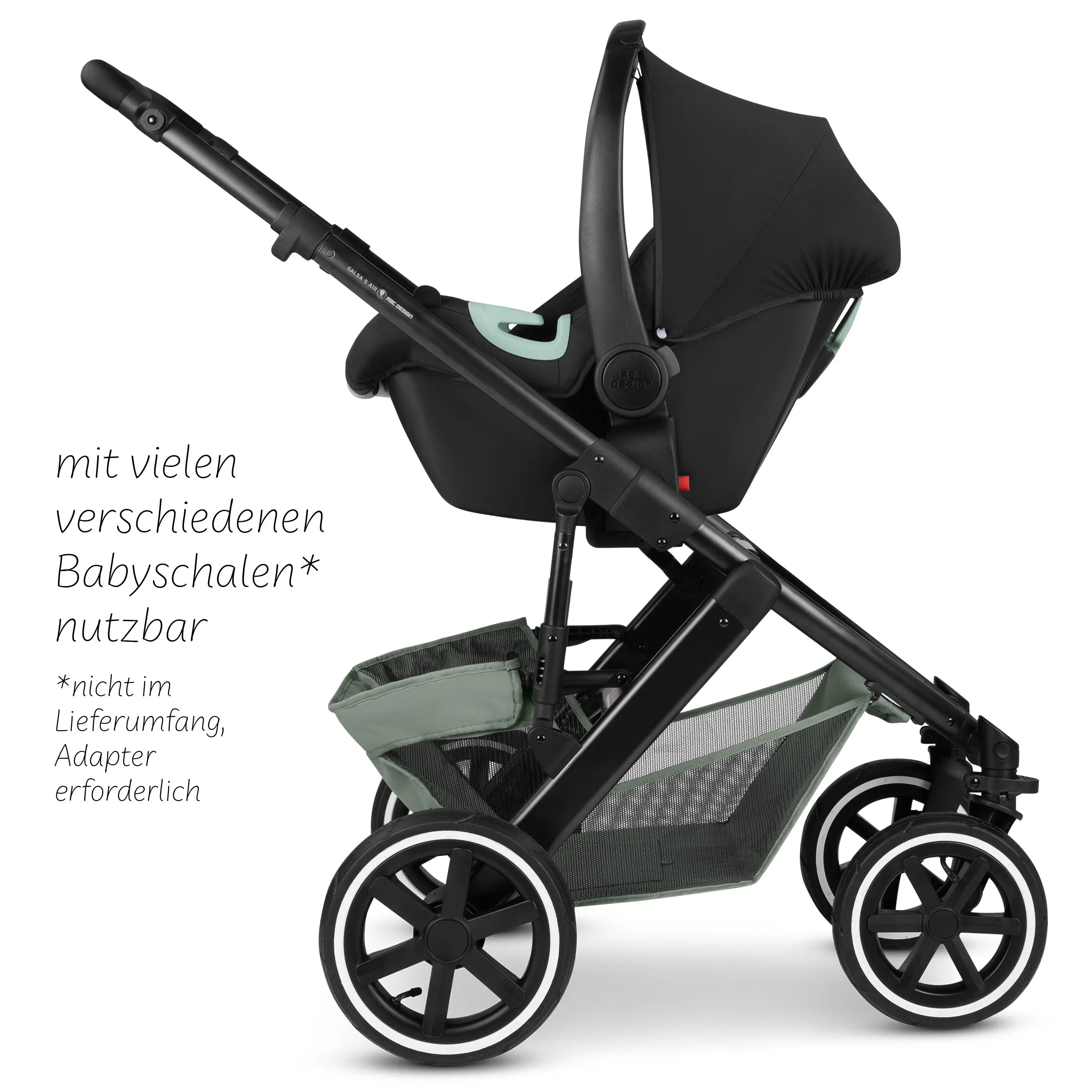 Poussette combinée Salsa 5 Air avec sac à langer, ombrelle, habillage pluie, porte-gobelet - Pine