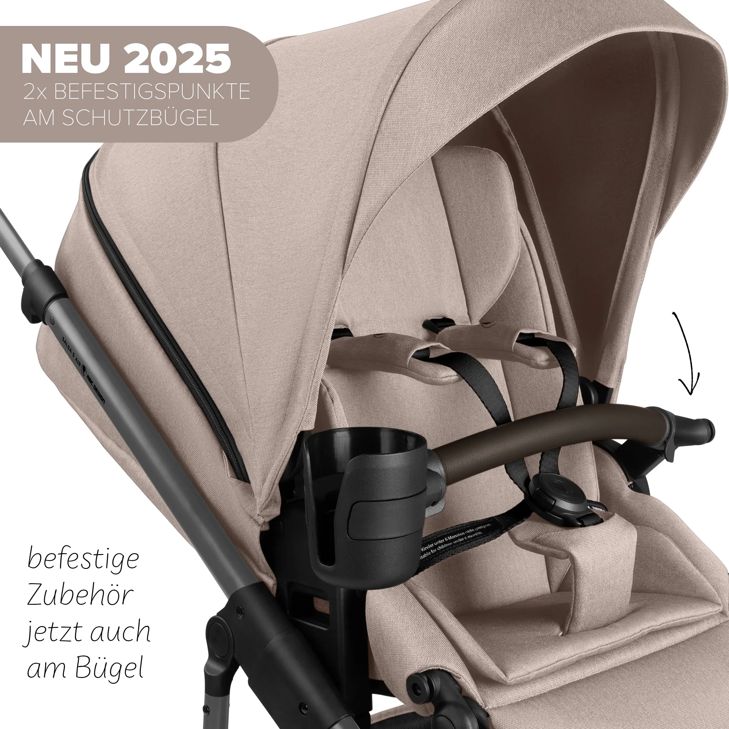 Kombi-Kinderwagen Salsa 5 Air inkl. Wickeltasche, Sonnenschirm, Regenschutz, Becherhalter - Camel