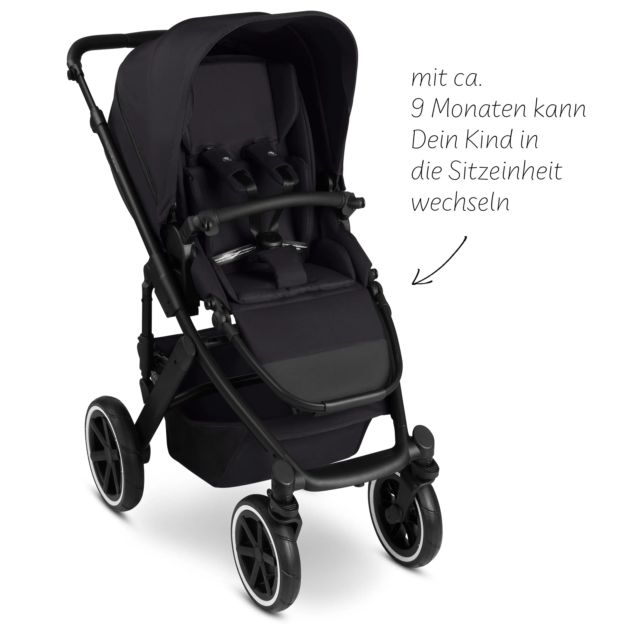 Kombi-Kinderwagen Salsa 5 Air inkl. Wickeltasche, Sonnenschirm, Regenschutz, Becherhalter - Coal