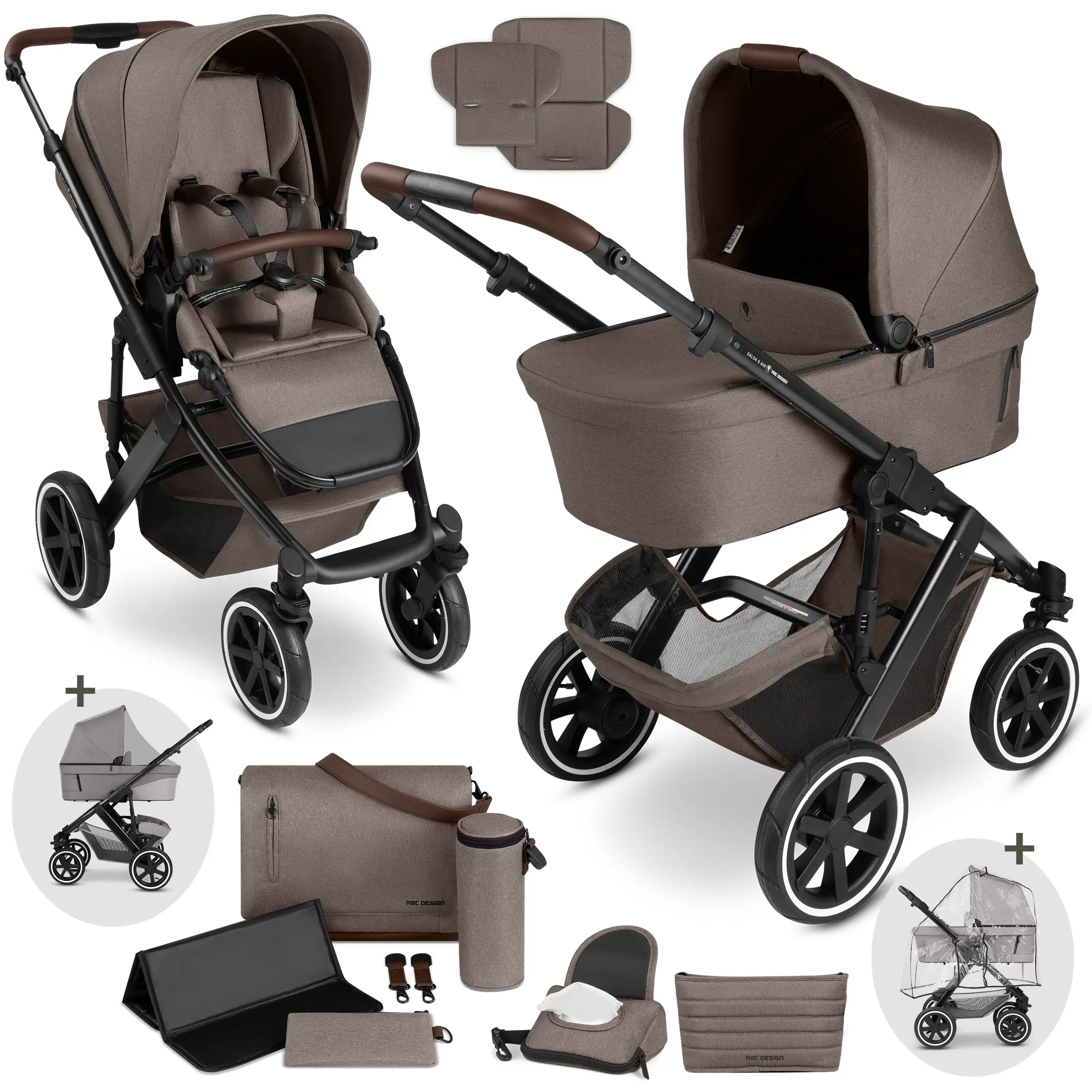 Kombi-Kinderwagen Salsa 5 Air  inkl. Wickeltasche Urban, Moskitonetz, Regenschutz - Nature