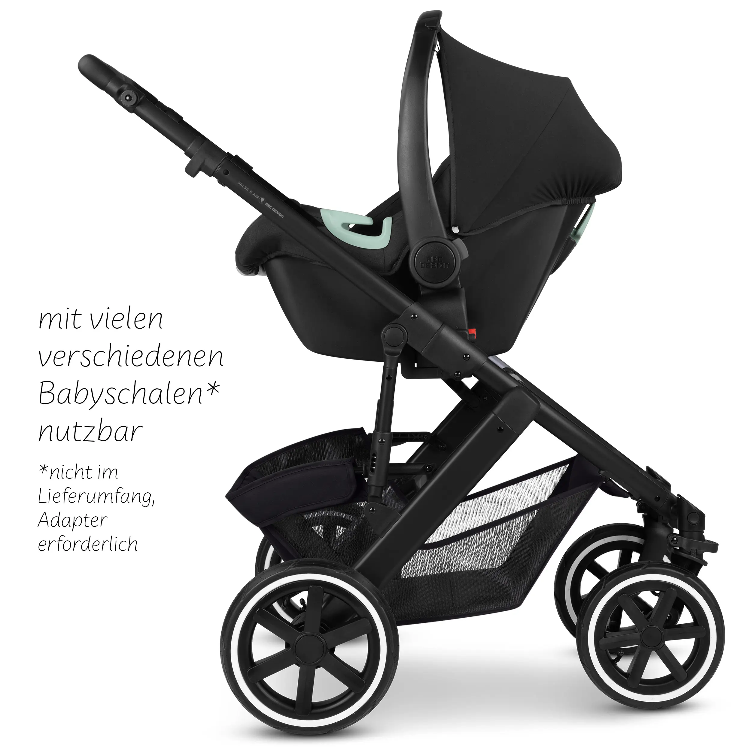 Kombi-Kinderwagen Salsa 5 Air inkl. Wickeltasche, Sonnenschirm, Regenschutz, Becherhalter - Coal