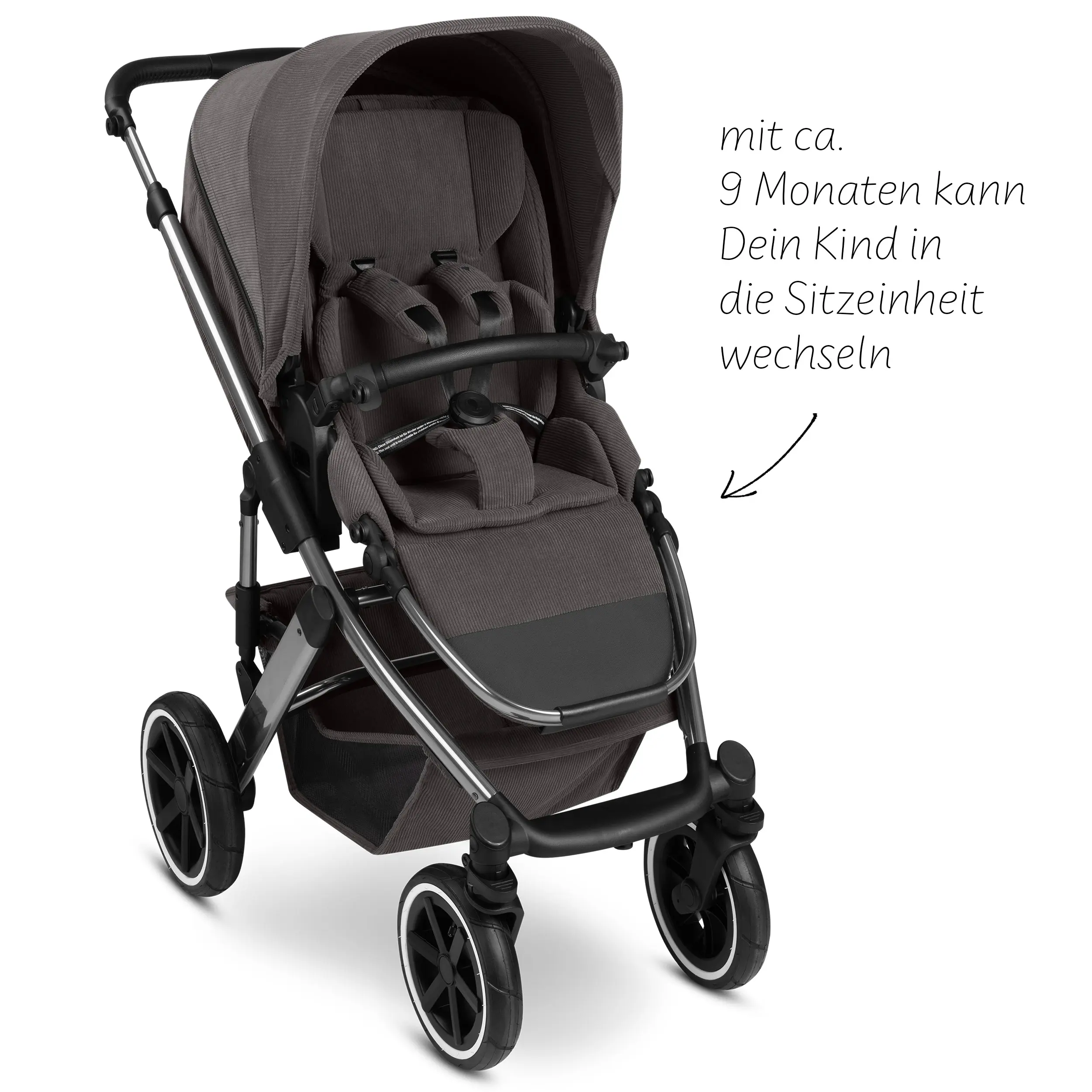 Kombi-Kinderwagen Salsa 5 Air inkl. Wickeltasche, Sonnenschirm, Regenschutz, Becherhalter - Almond