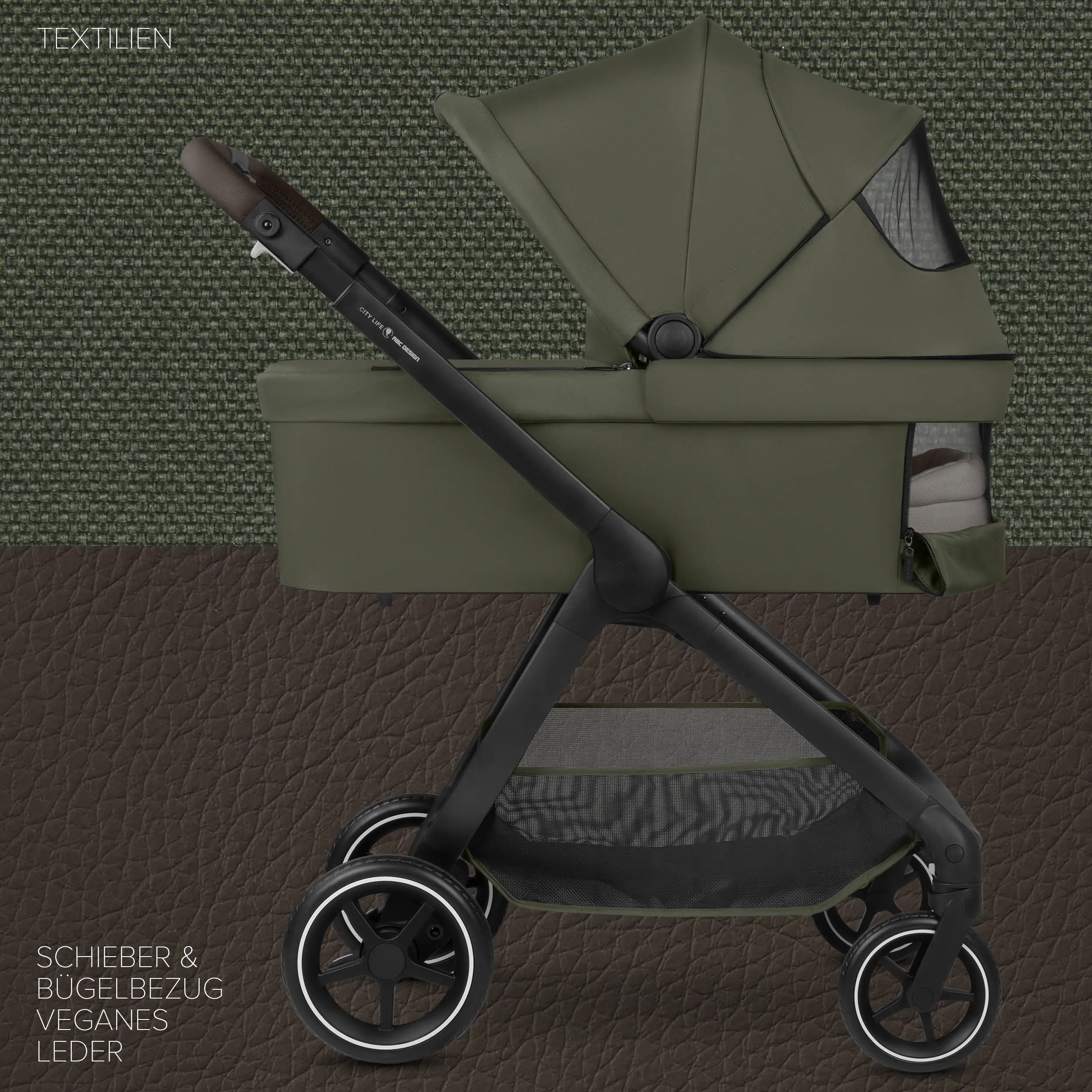 4in1-Kinderwagen-Set City Life inkl. Babyschale Calla mit Liegefunktion - Avocado