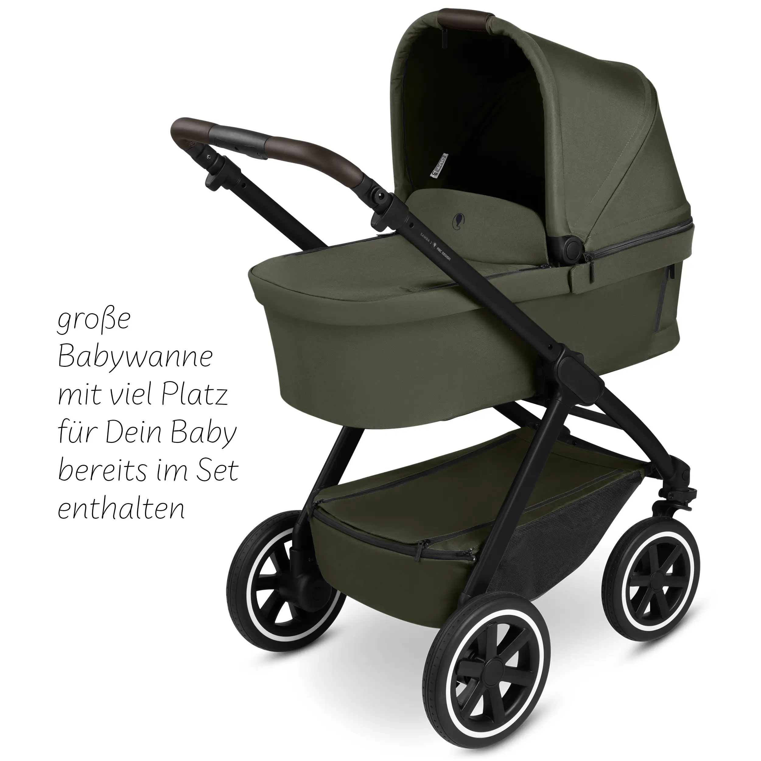 3in1-Kinderwagen-Set Samba 2 inkl. Babyschale Calla mit Liegefunktion - Avocado