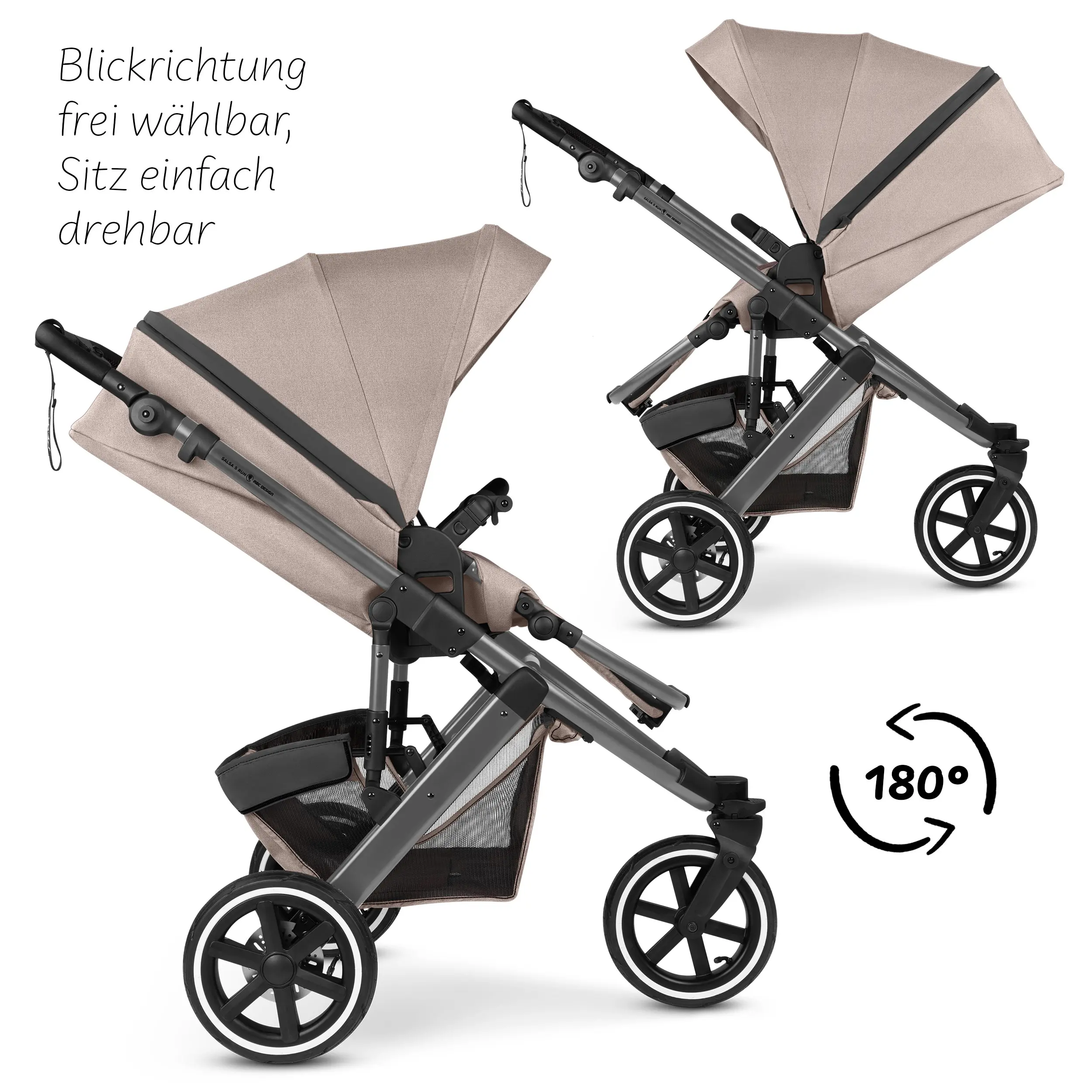 Poussette combinée Salsa 5 Run avec sac à langer, ombrelle, habillage pluie, porte-gobelet - Camel