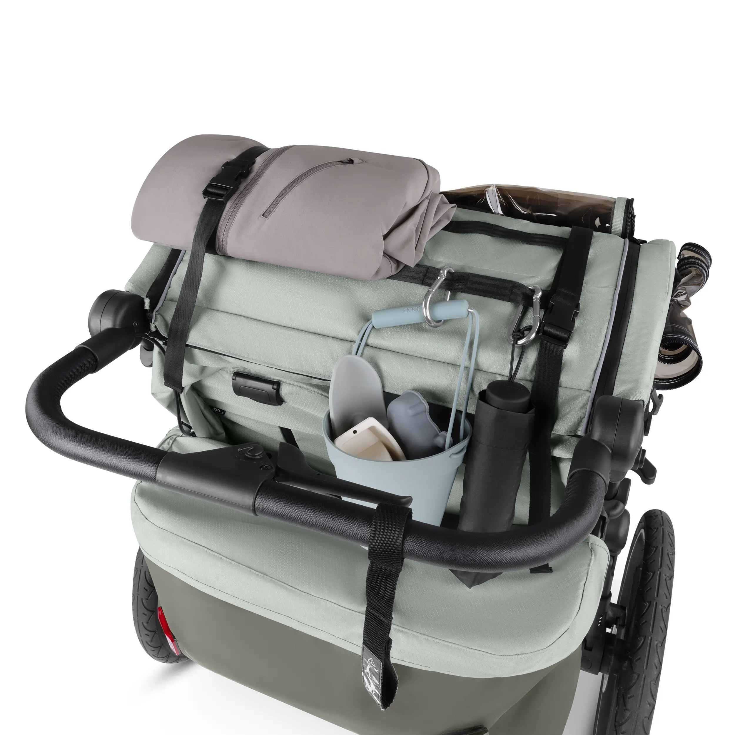 Remorque à vélo Tour avec 2 sièges confort et roues gonflables - Olive Remorque à vélo Tour avec 2 sièges confort et roues gonflables - Olive