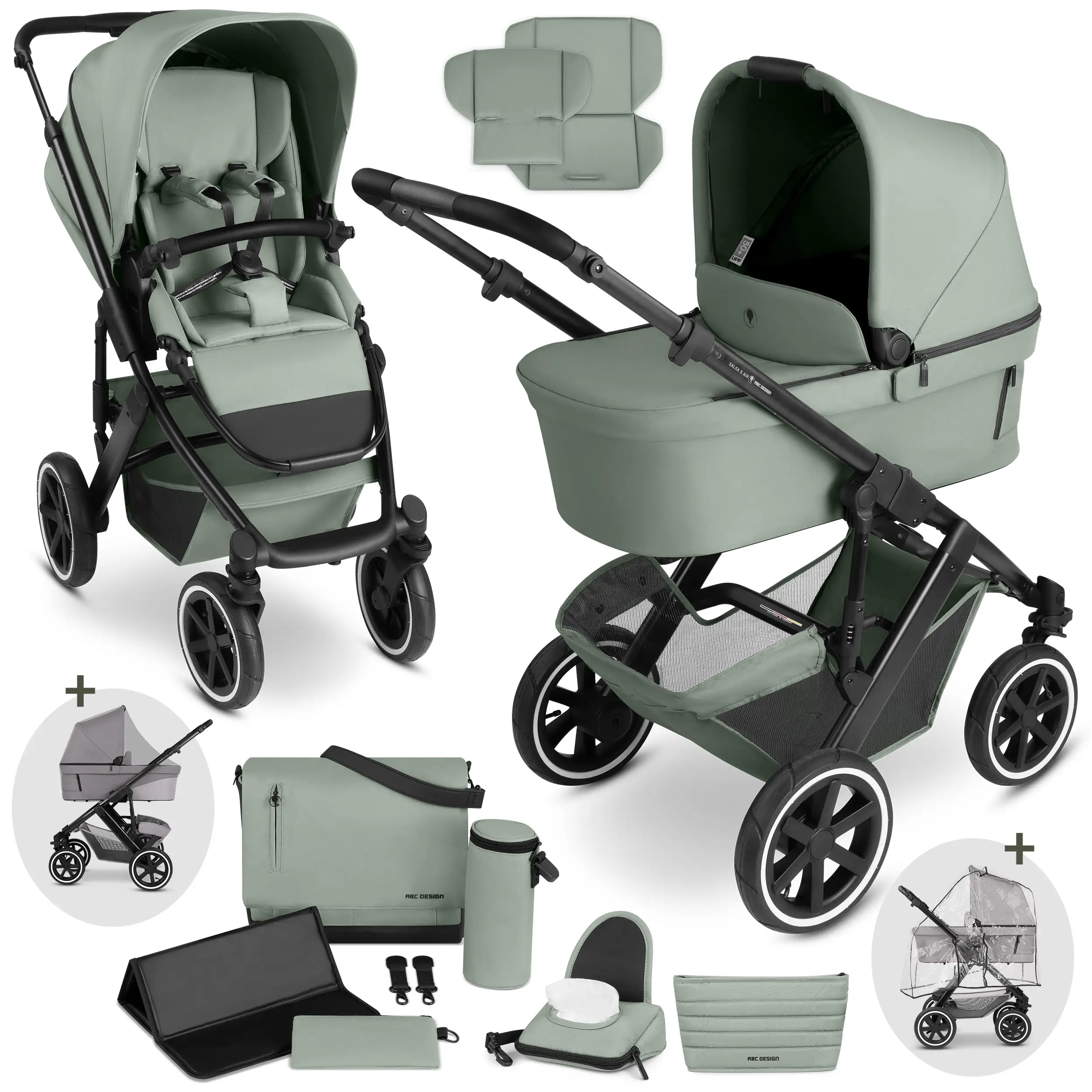 Kombi-Kinderwagen Salsa 5 Air  inkl. Wickeltasche Urban, Moskitonetz, Regenschutz - Pine