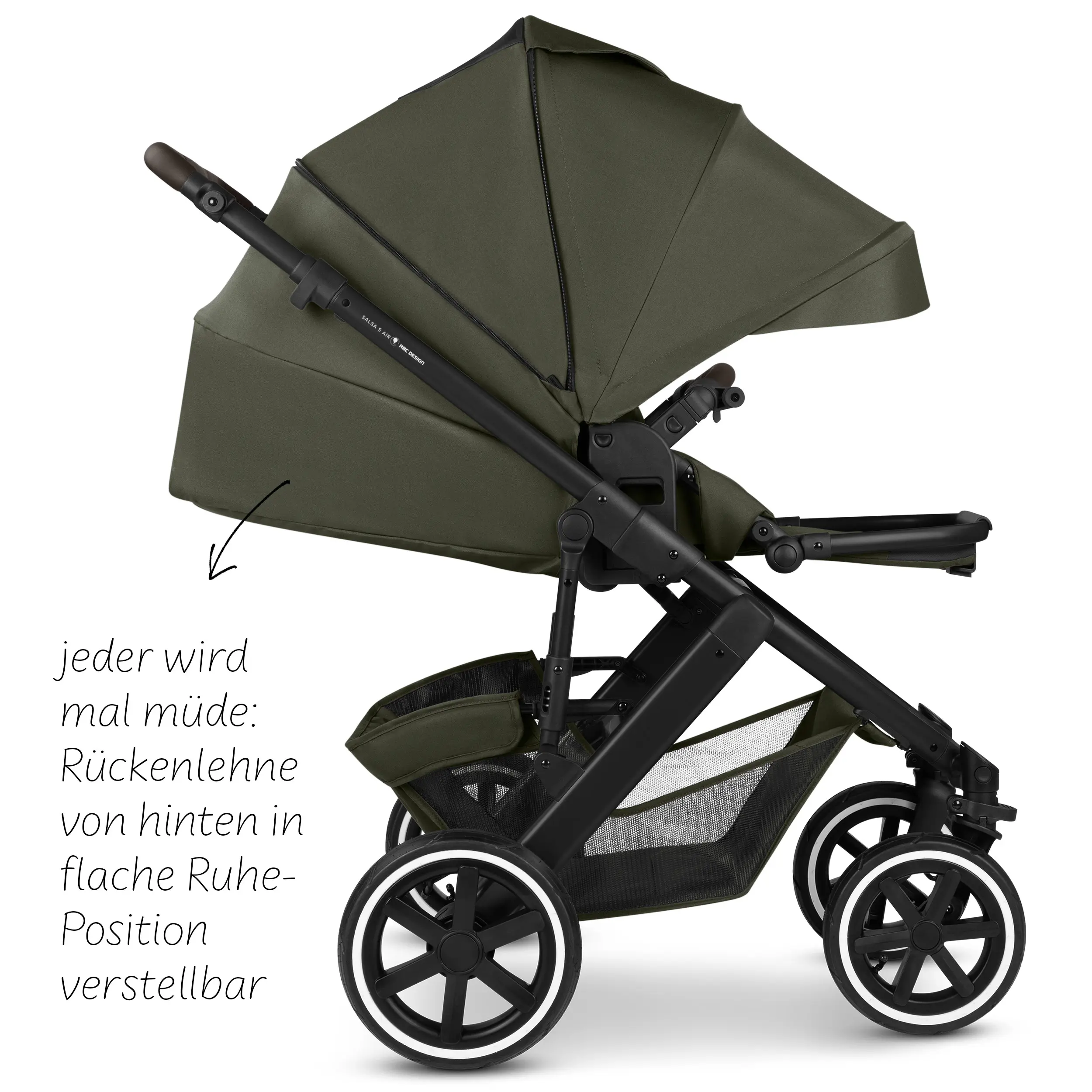 Kombi-Kinderwagen Salsa 5 Air inkl. Wickeltasche, Sonnenschirm, Regenschutz, Becherhalter - Avocado
