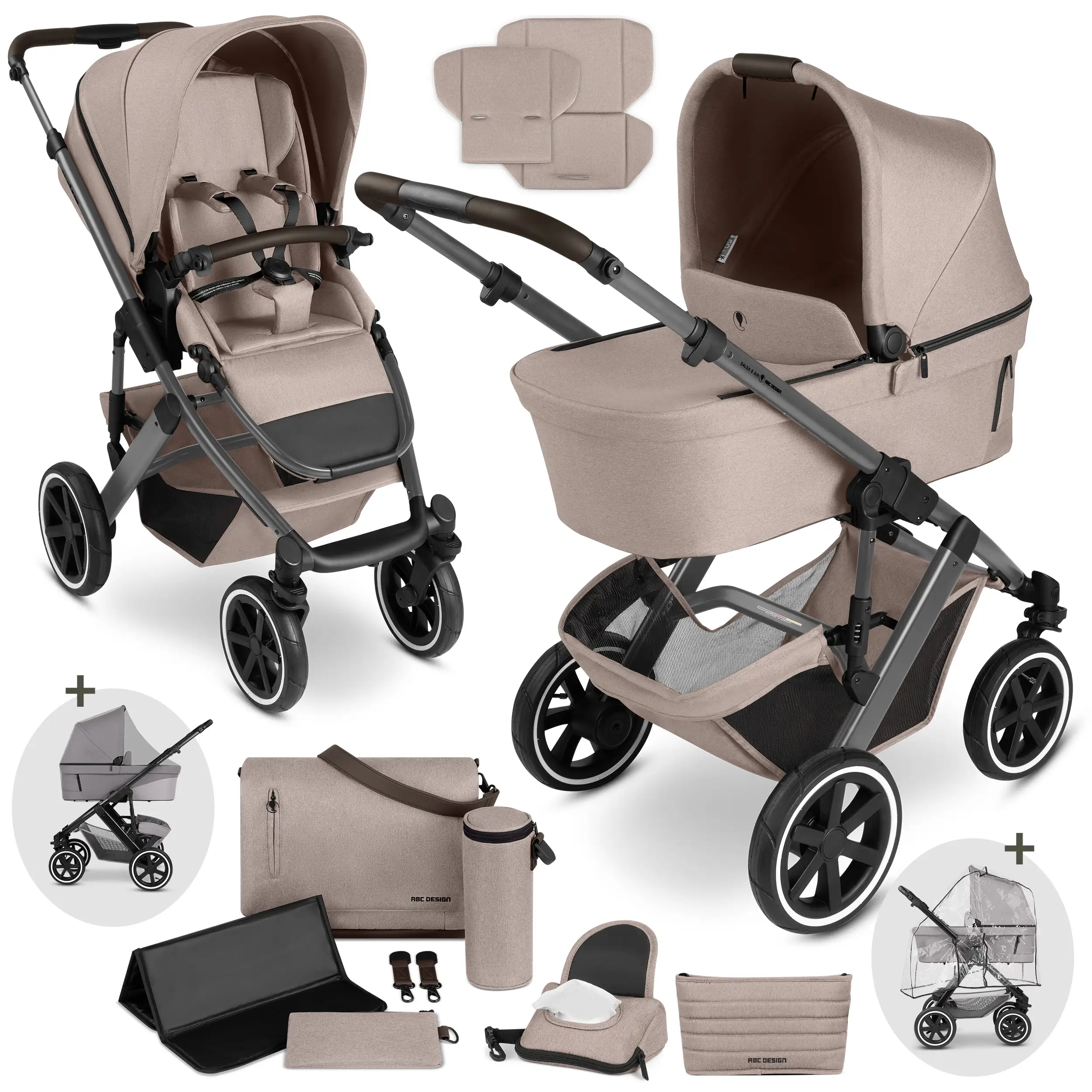 Kombi-Kinderwagen Salsa 5 Air  inkl. Wickeltasche Urban, Moskitonetz, Regenschutz - Camel