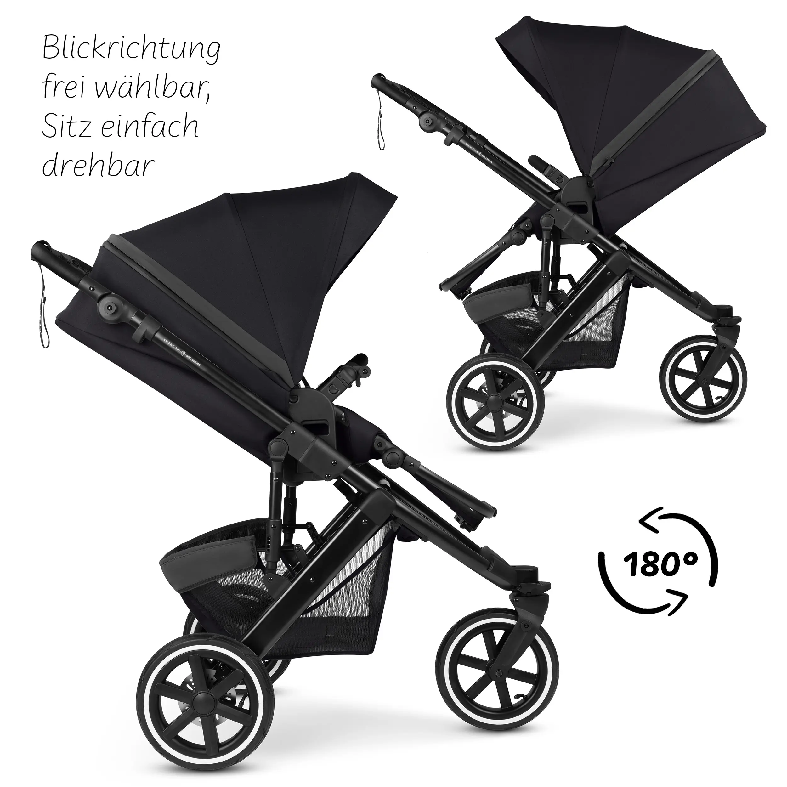 Poussette combinée Salsa 5 Run avec sac à langer, ombrelle, habillage pluie, porte-gobelet - Coal