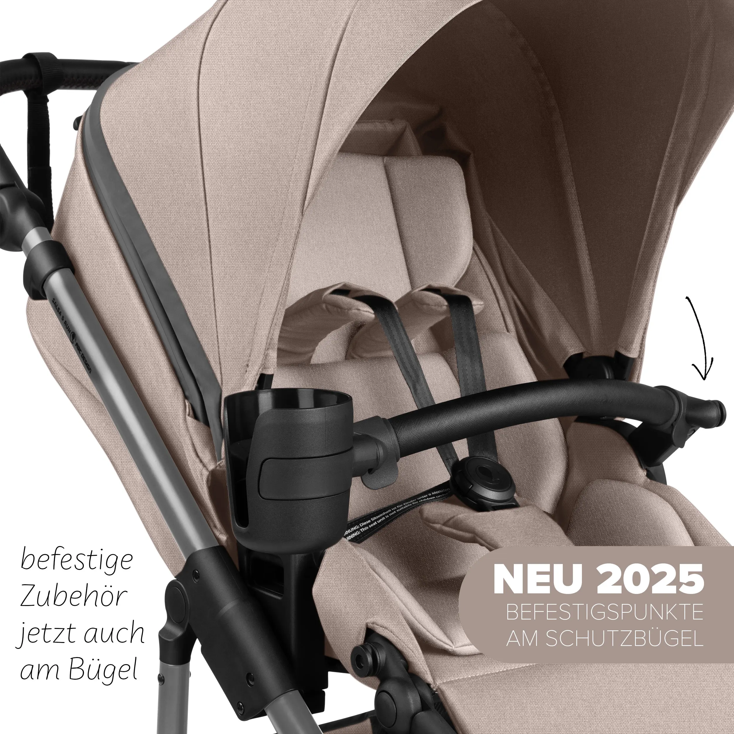 Poussette combinée Salsa 5 Run avec sac à langer, ombrelle, habillage pluie, porte-gobelet - Camel