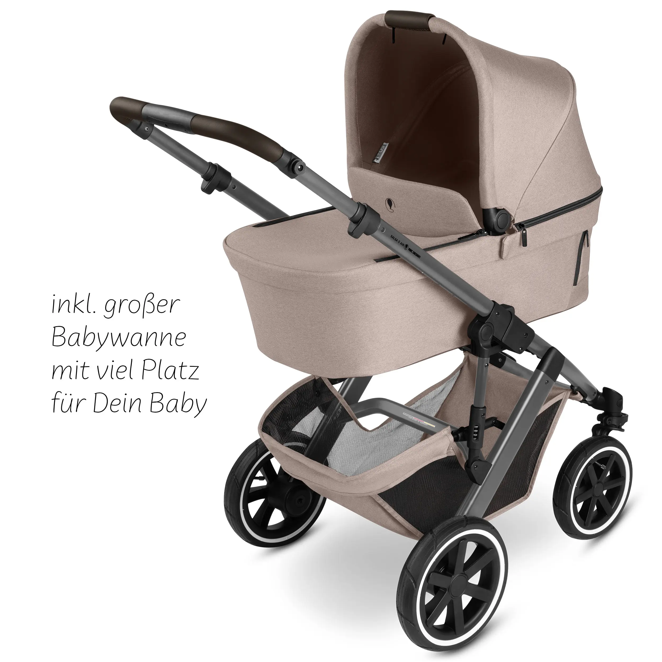 Kombi-Kinderwagen Salsa 5 Air inkl. Wickeltasche, Sonnenschirm, Regenschutz, Becherhalter - Camel