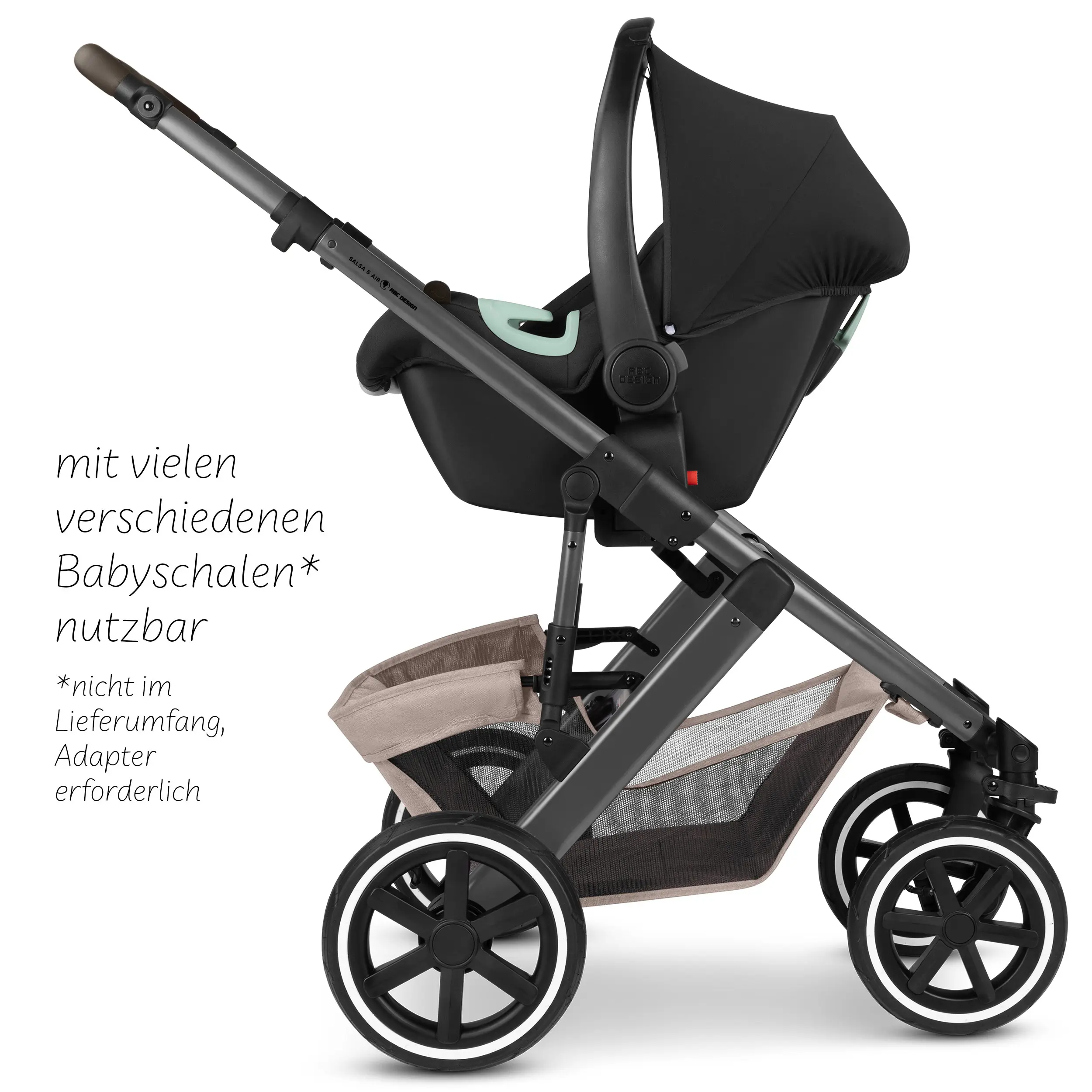 Kombi-Kinderwagen Salsa 5 Air inkl. Wickeltasche, Sonnenschirm, Regenschutz, Becherhalter - Camel