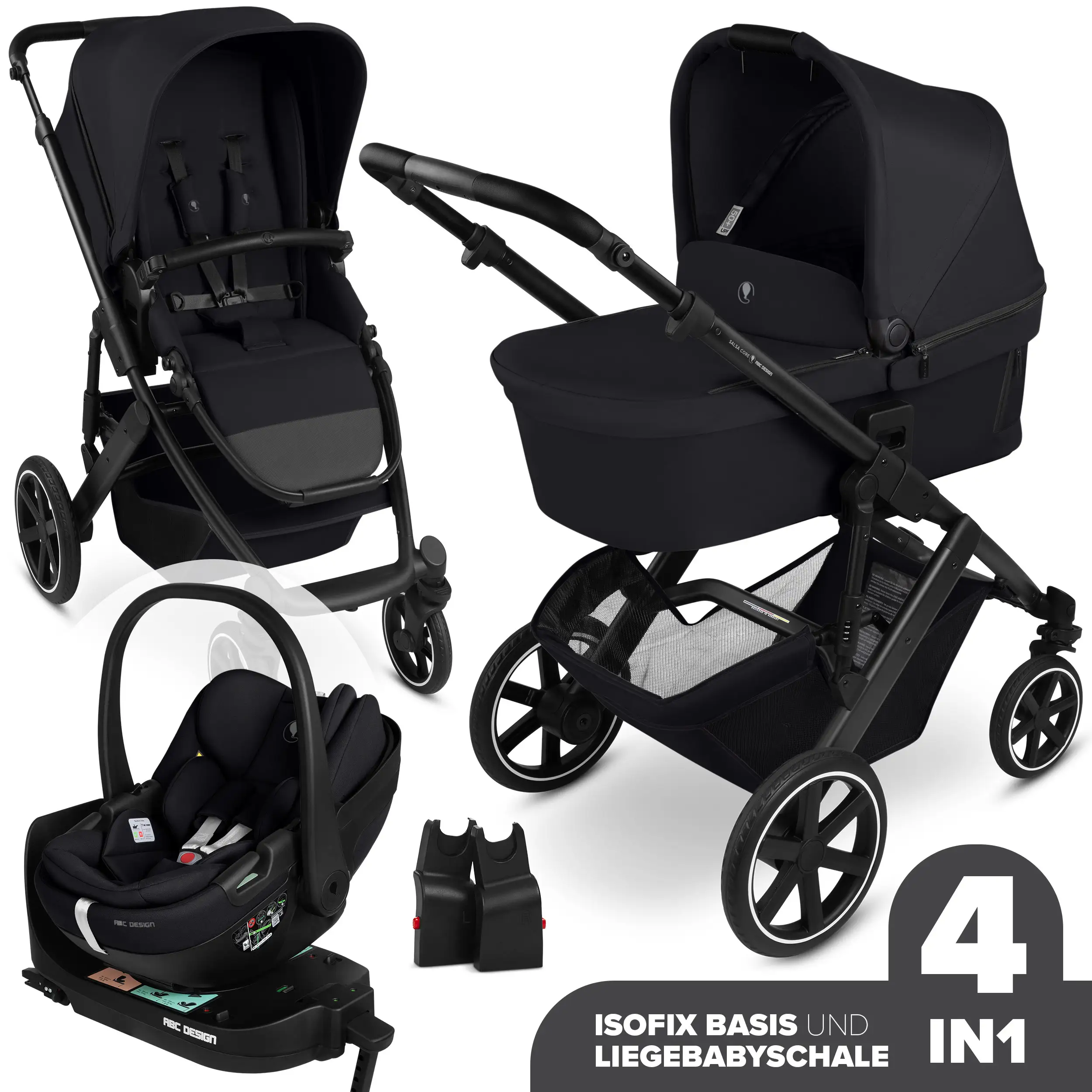 4in1 Kinderwagen-Set Salsa Core inkl. Babyschale Calla mit Liegefunktion & Isofix Base Root - Ink