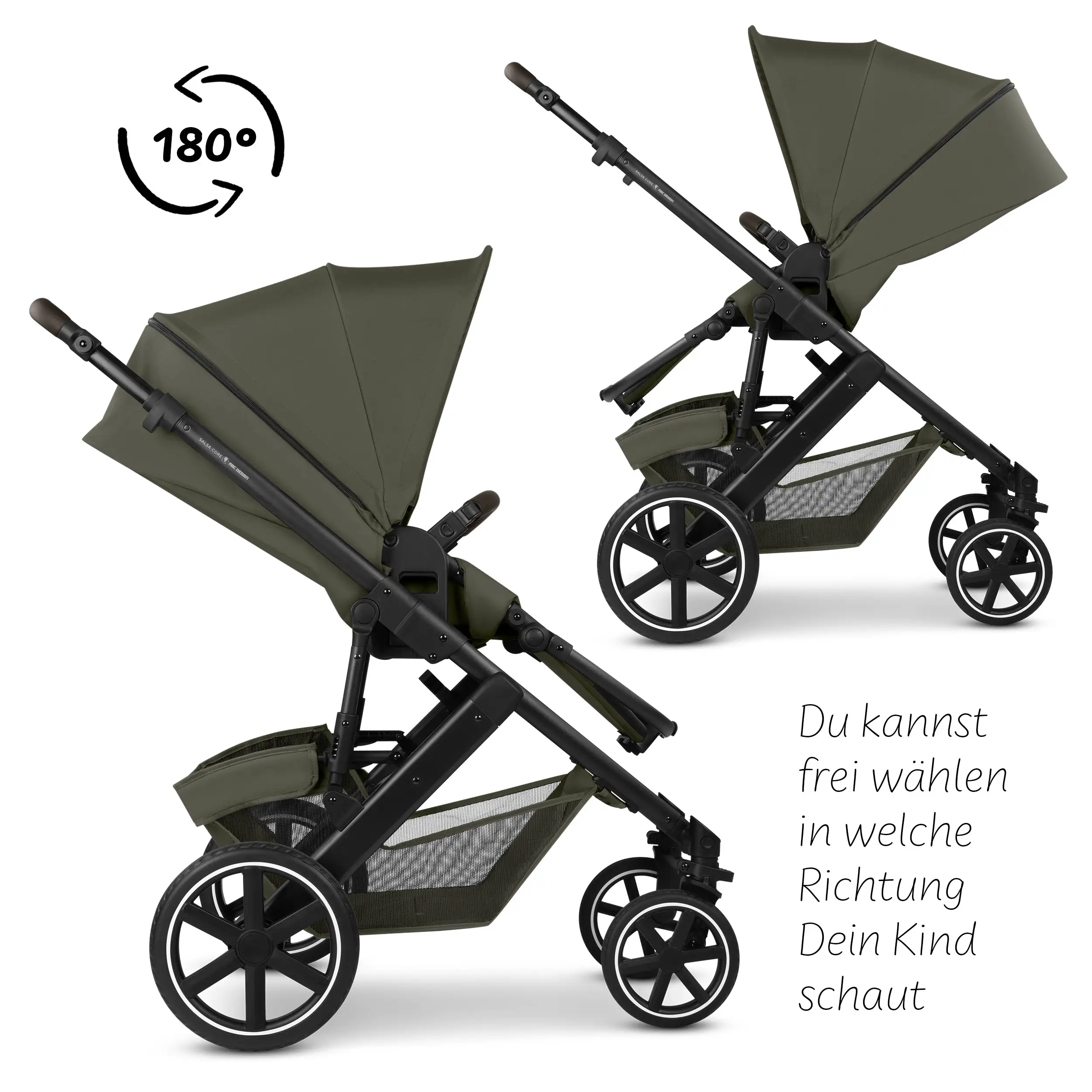 4in1 Kinderwagen-Set Salsa Core inkl. Babyschale Calla mit Liegefunktion & Isofix Base Root - Olive