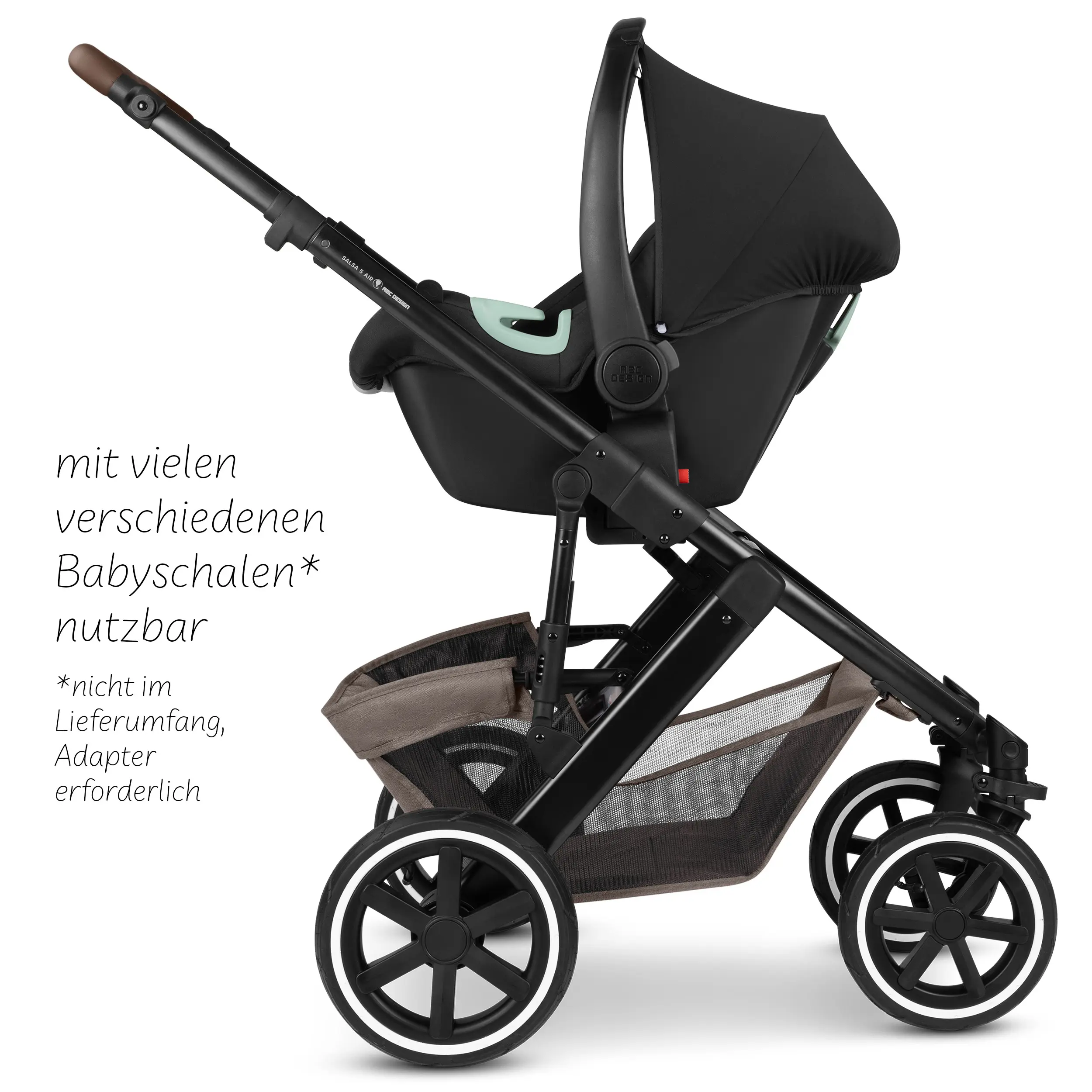 Kombi-Kinderwagen Salsa 5 Air inkl. Wickeltasche, Sonnenschirm, Regenschutz, Becherhalter - Nature