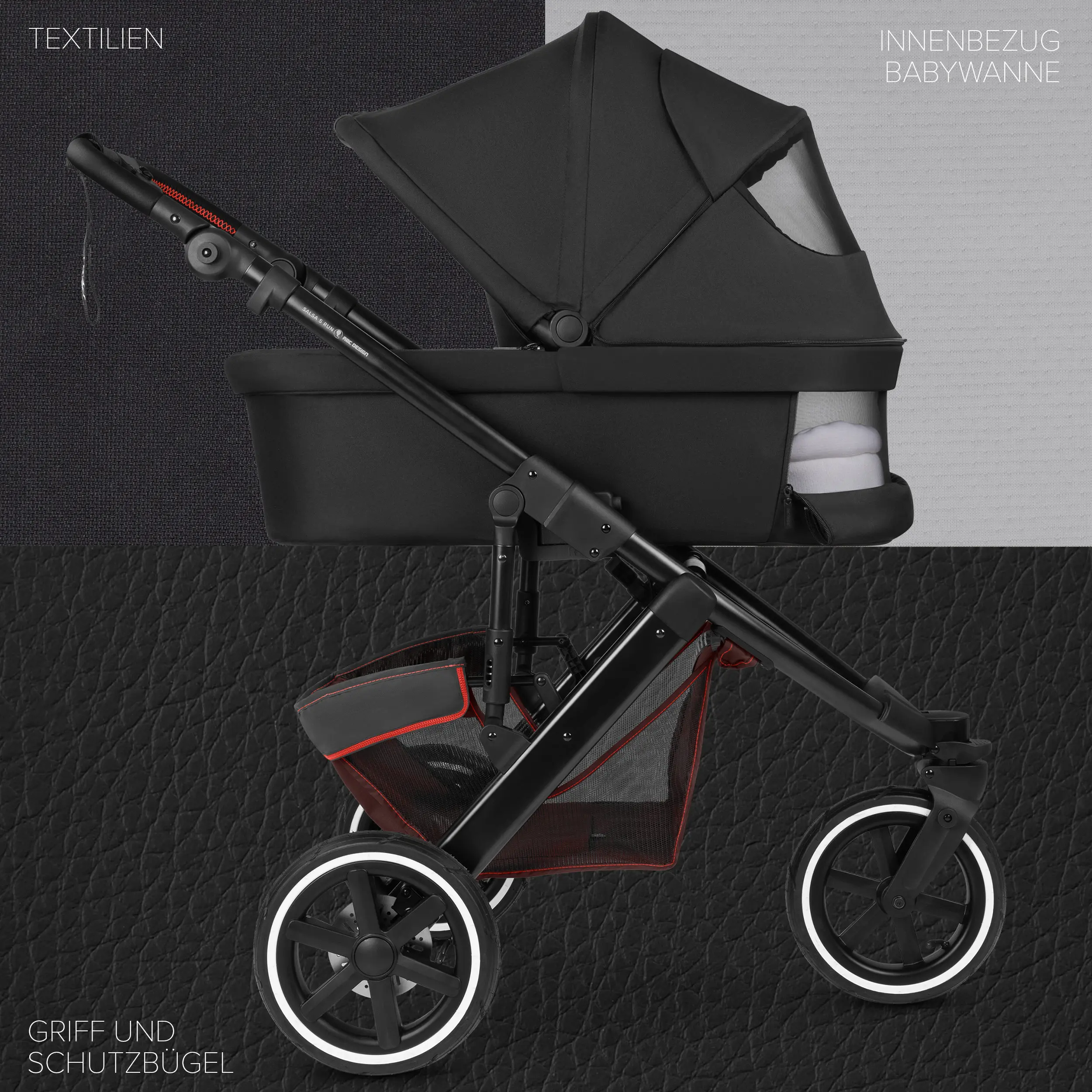 Poussette combinée Salsa 5 Run avec sac à langer, ombrelle, habillage pluie, porte-gobelet - Umbra