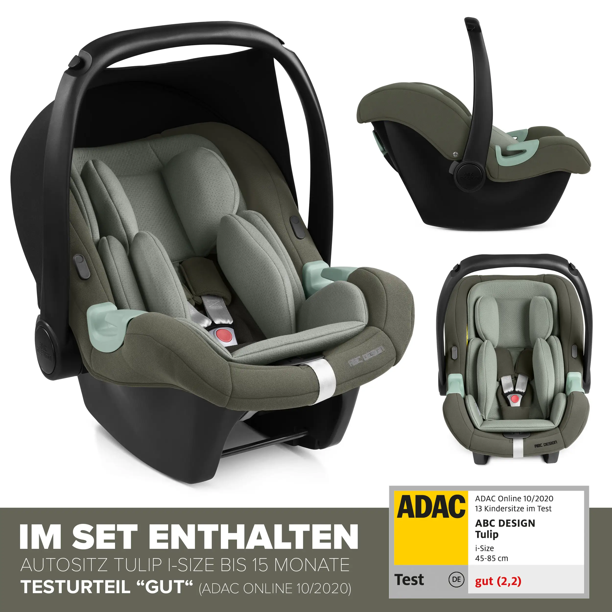 Travel-Set Samba 2 inkl. Autositz für Neugeborene - Avocado