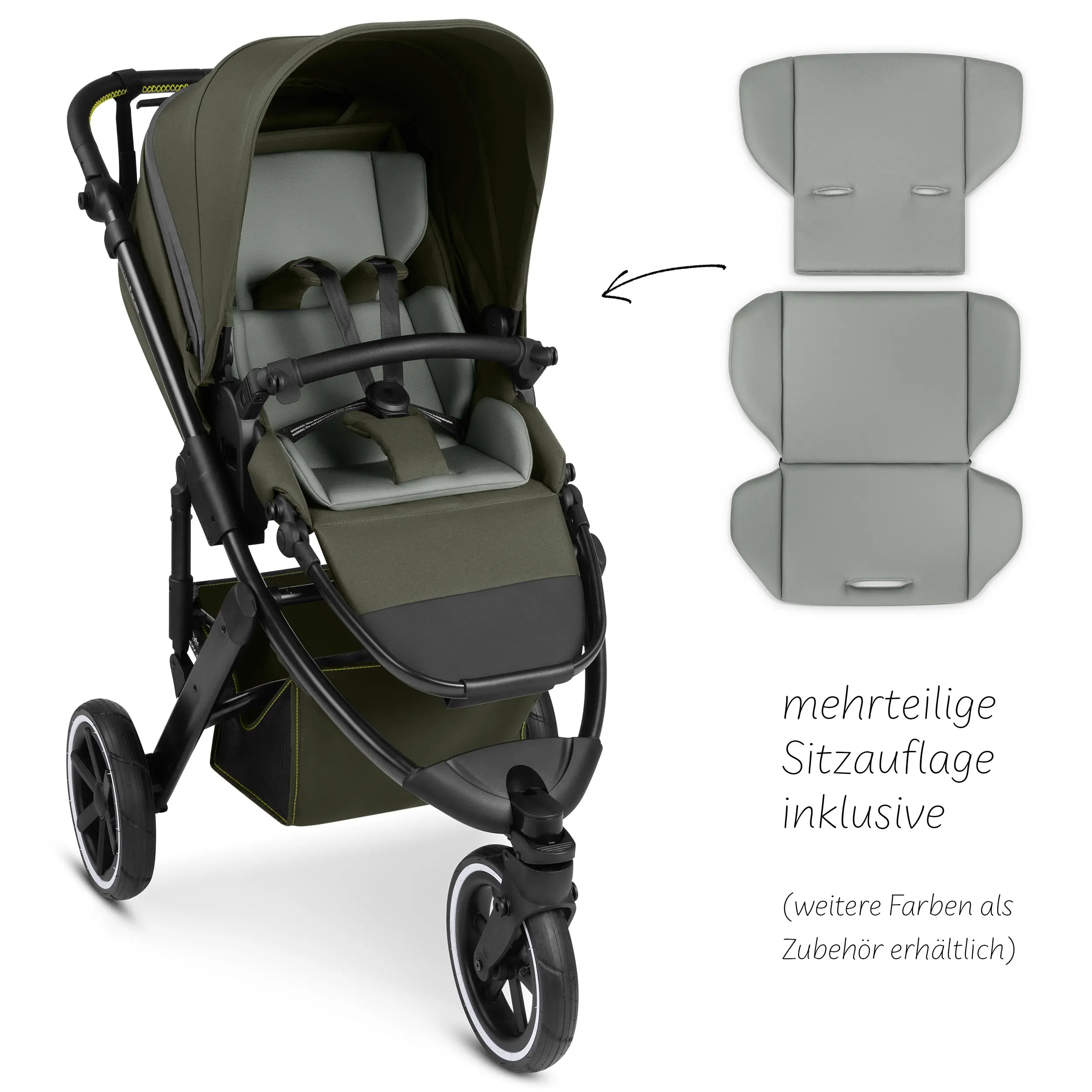 Poussette combinée Salsa 5 Run avec sac à langer, ombrelle, habillage pluie, porte-gobelet - Avocado