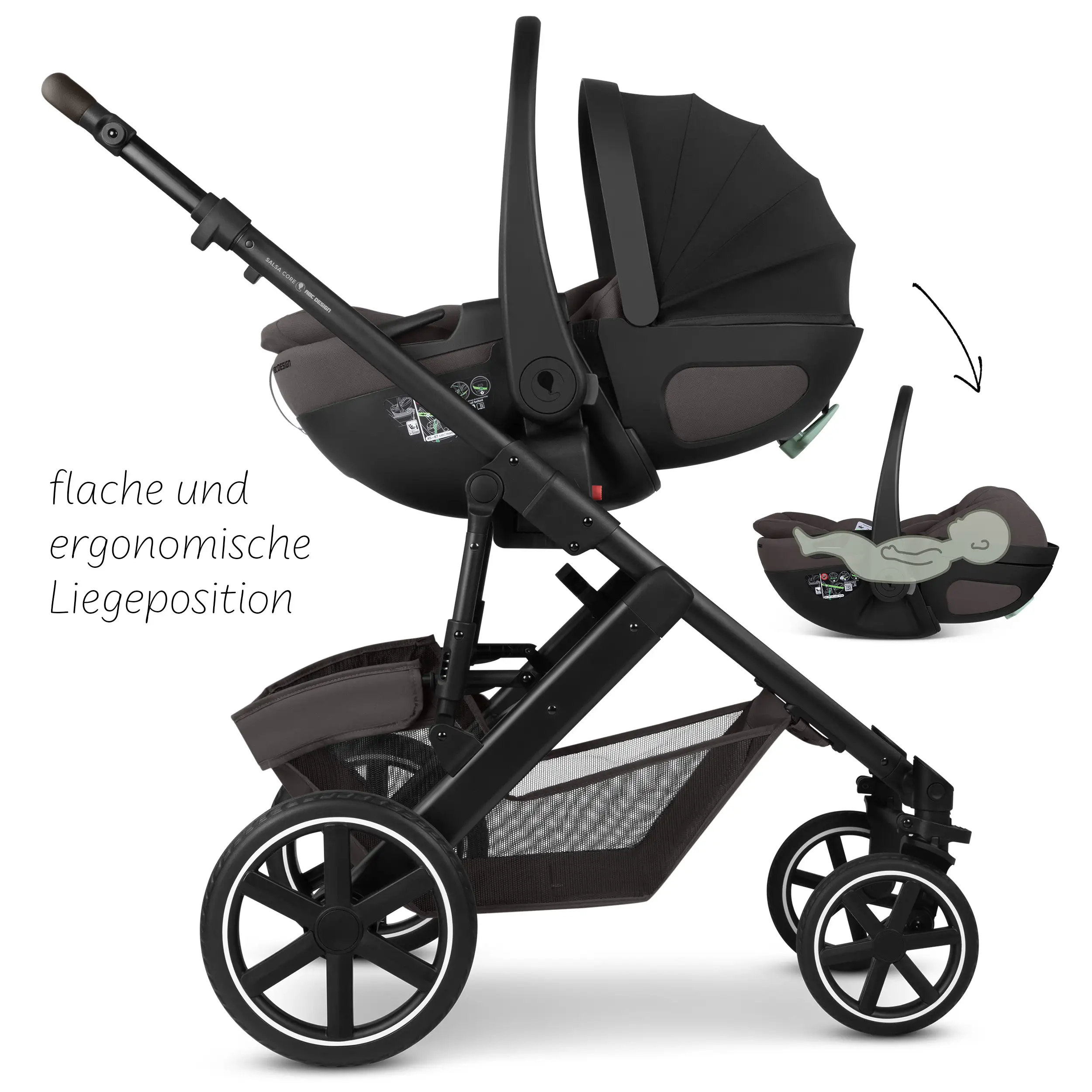 4in1 Kinderwagen-Set Salsa Core inkl. Babyschale Calla mit Liegefunktion & Isofix Base Root - Falcon