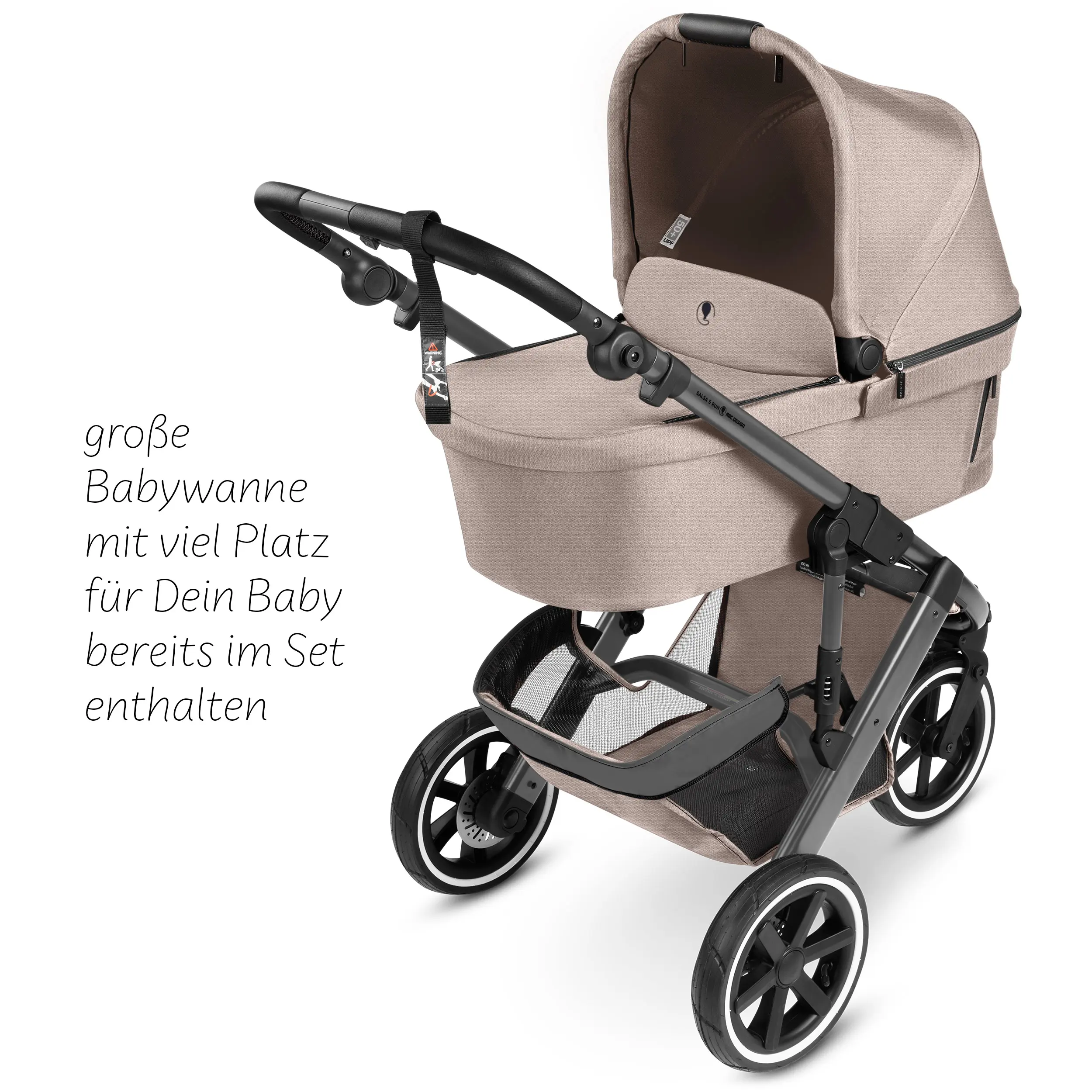 Poussette combinée Salsa 5 Run avec sac à langer, ombrelle, habillage pluie, porte-gobelet - Camel