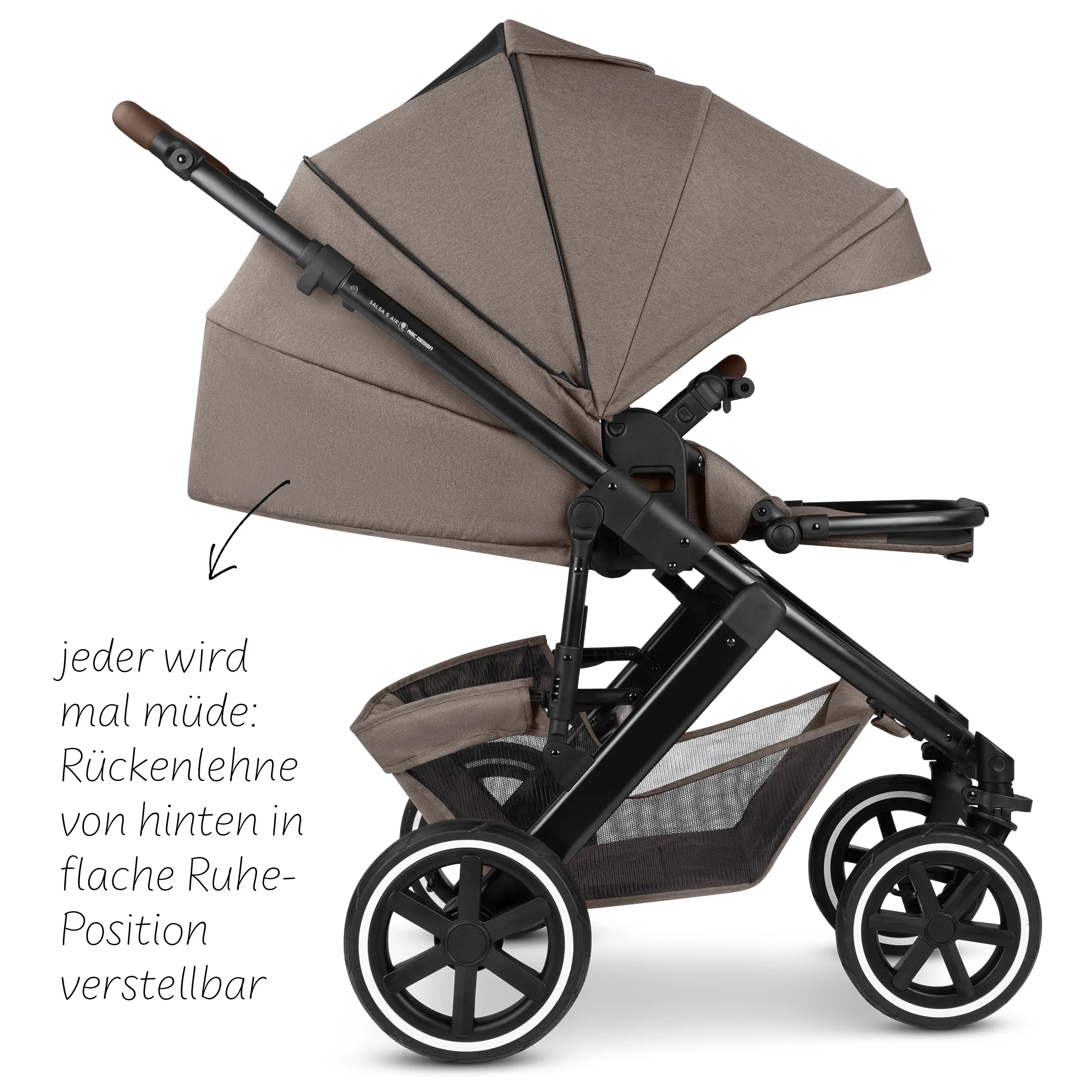 Kombi-Kinderwagen Salsa 5 Air inkl. Wickeltasche, Sonnenschirm, Regenschutz, Becherhalter - Nature