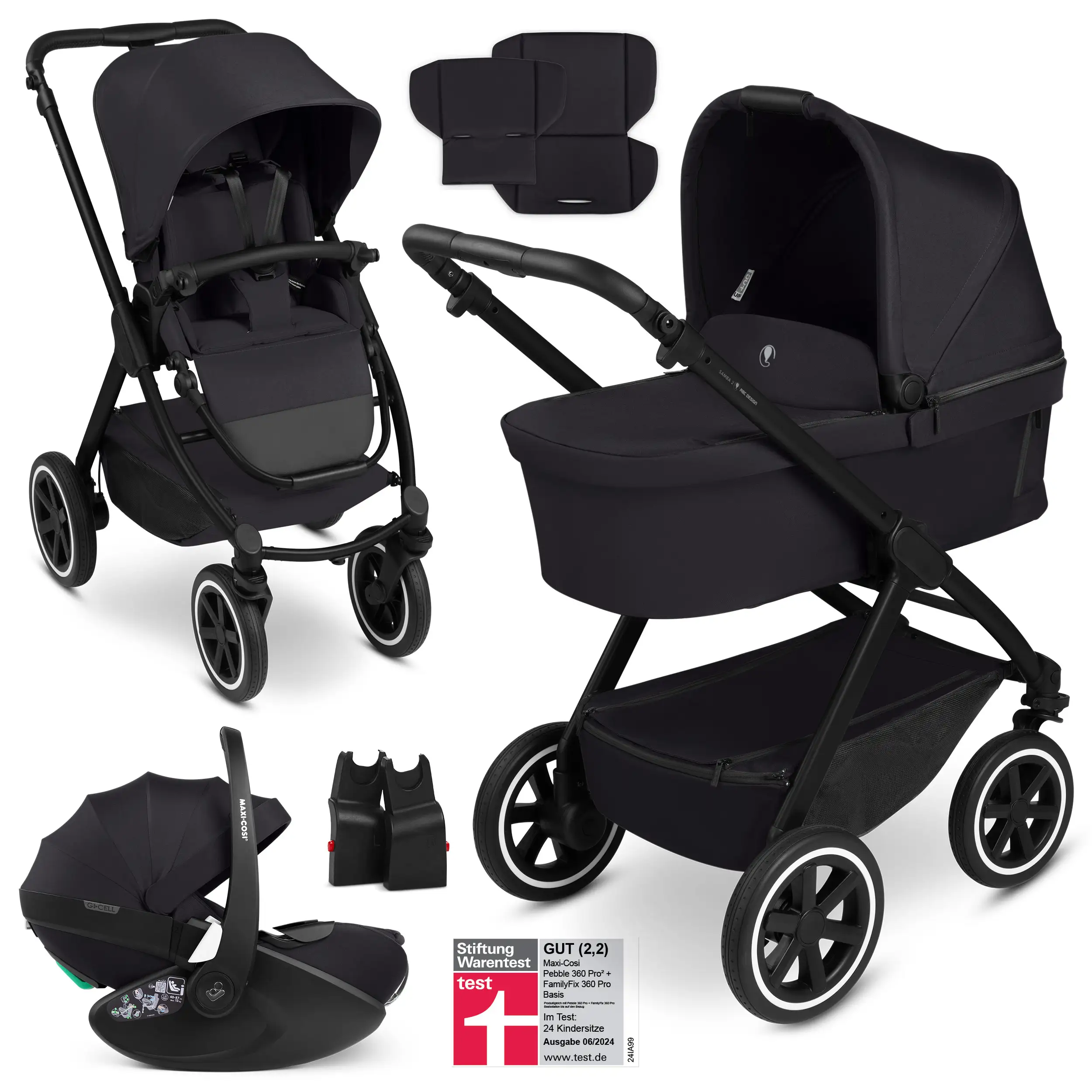 3in1 Kinderwagen-Set Samba 2 inkl. Babyschale Maxi Cosi Pebble 360 Pro 2 - Coal