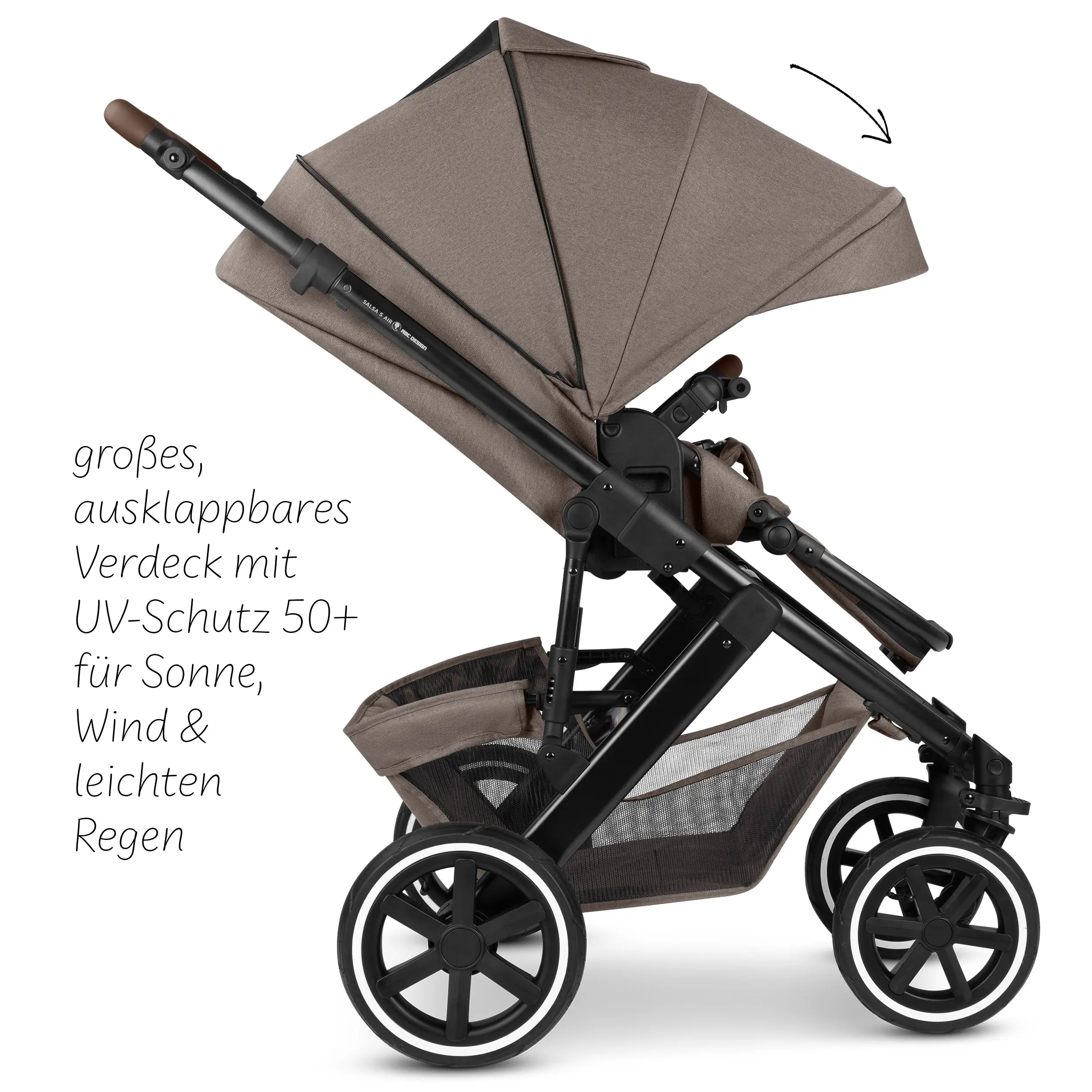 Kombi-Kinderwagen Salsa 5 Air inkl. Wickeltasche, Sonnenschirm, Regenschutz, Becherhalter - Nature