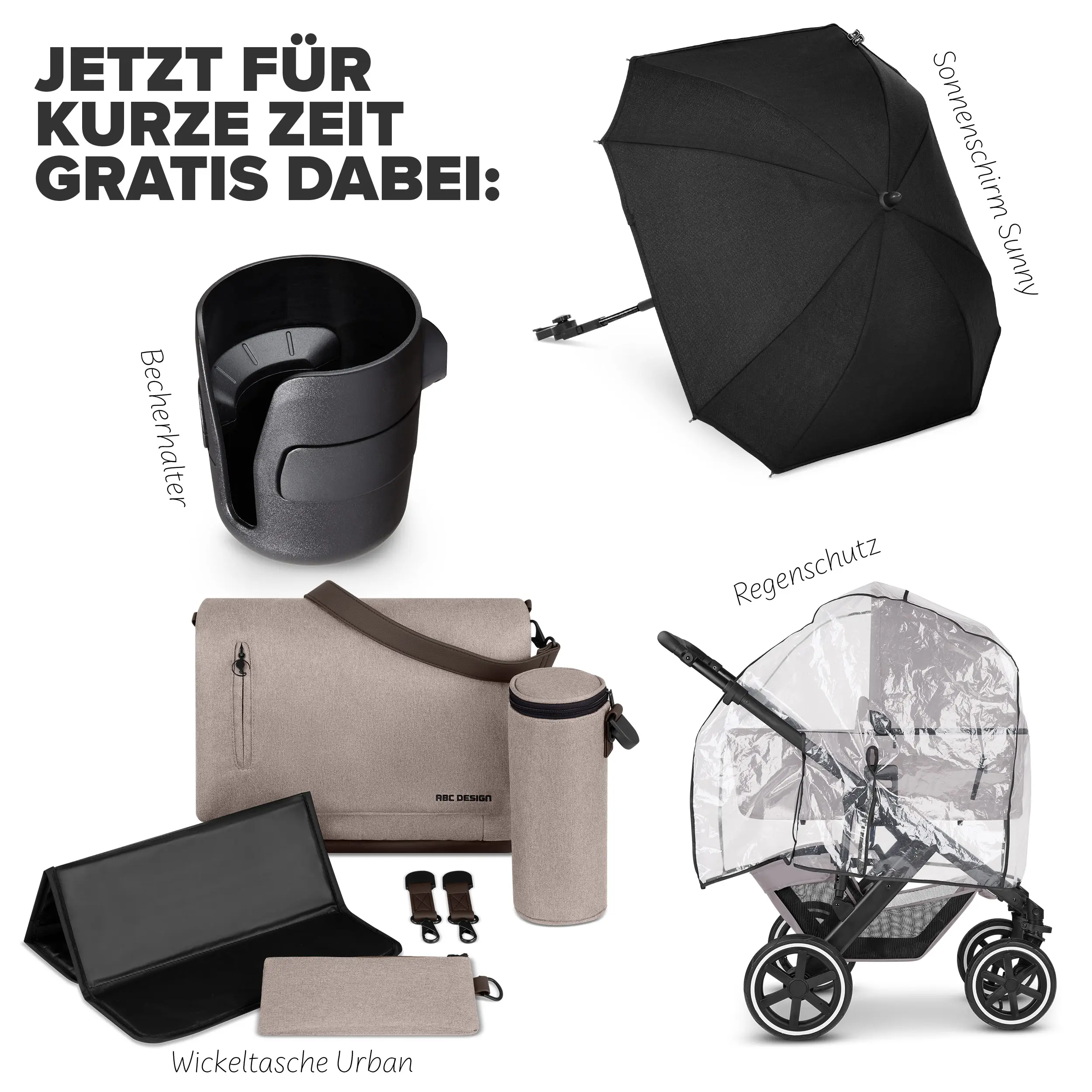 Kombi-Kinderwagen Salsa 5 Air inkl. Wickeltasche, Sonnenschirm, Regenschutz, Becherhalter - Camel